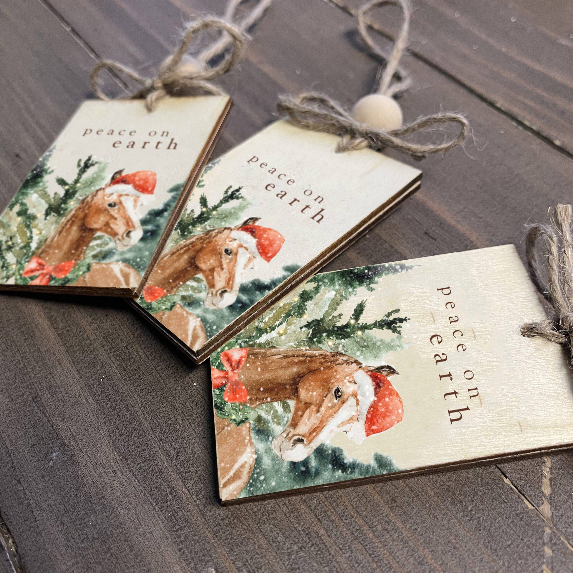Rustic "Peace on Earth" Wood Christmas Ornament