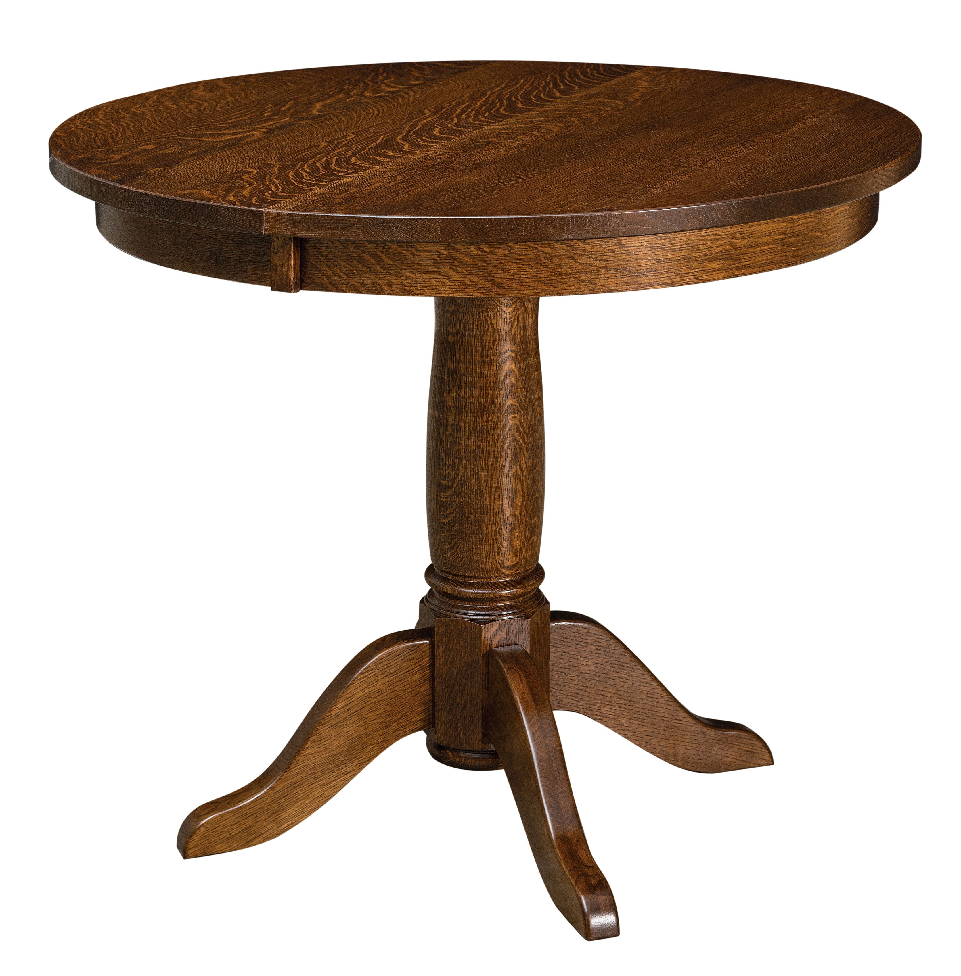 addison single pedestal table shown in quarter sawn white oak with manchester stain