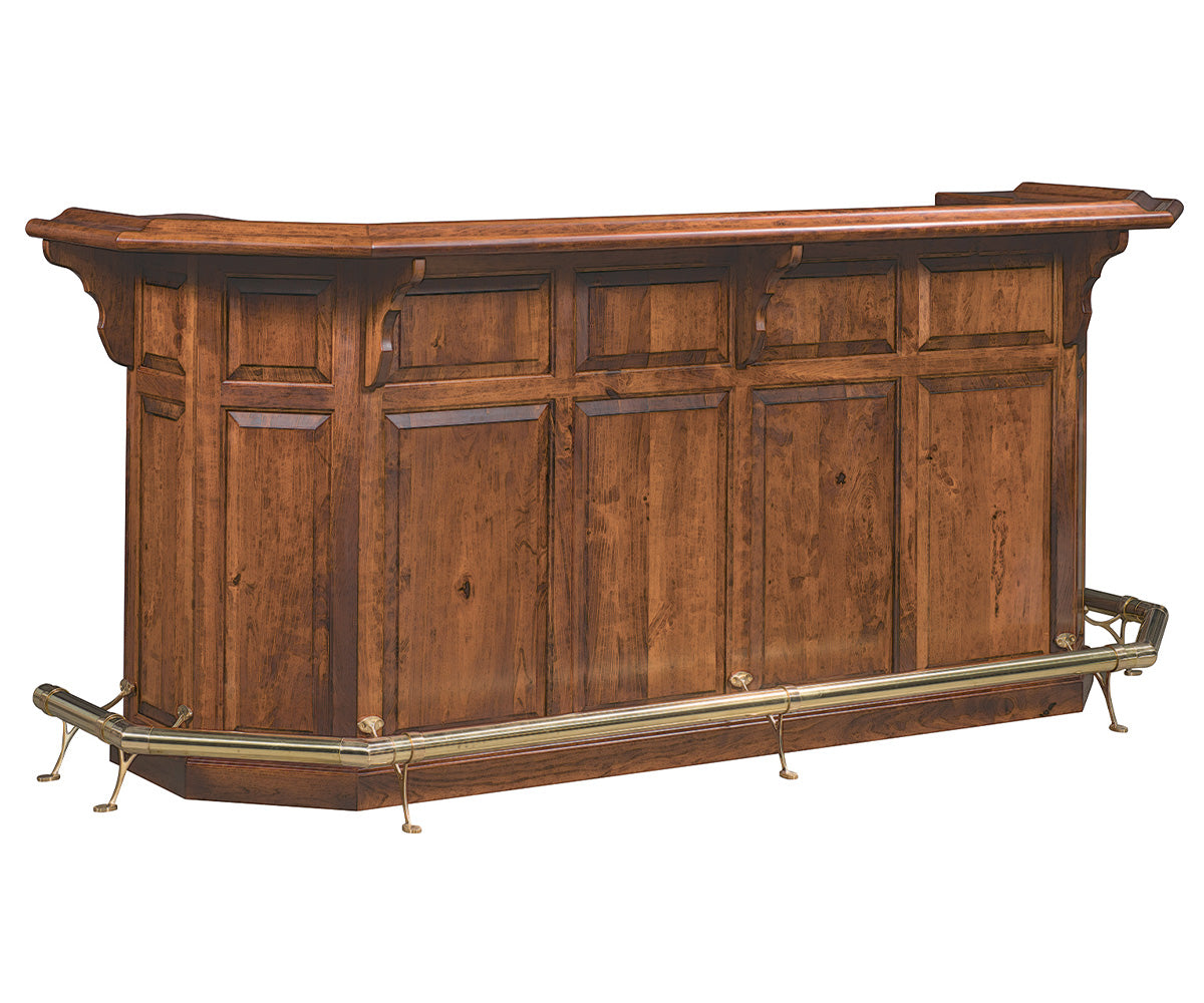 amish home bar shown in oak
