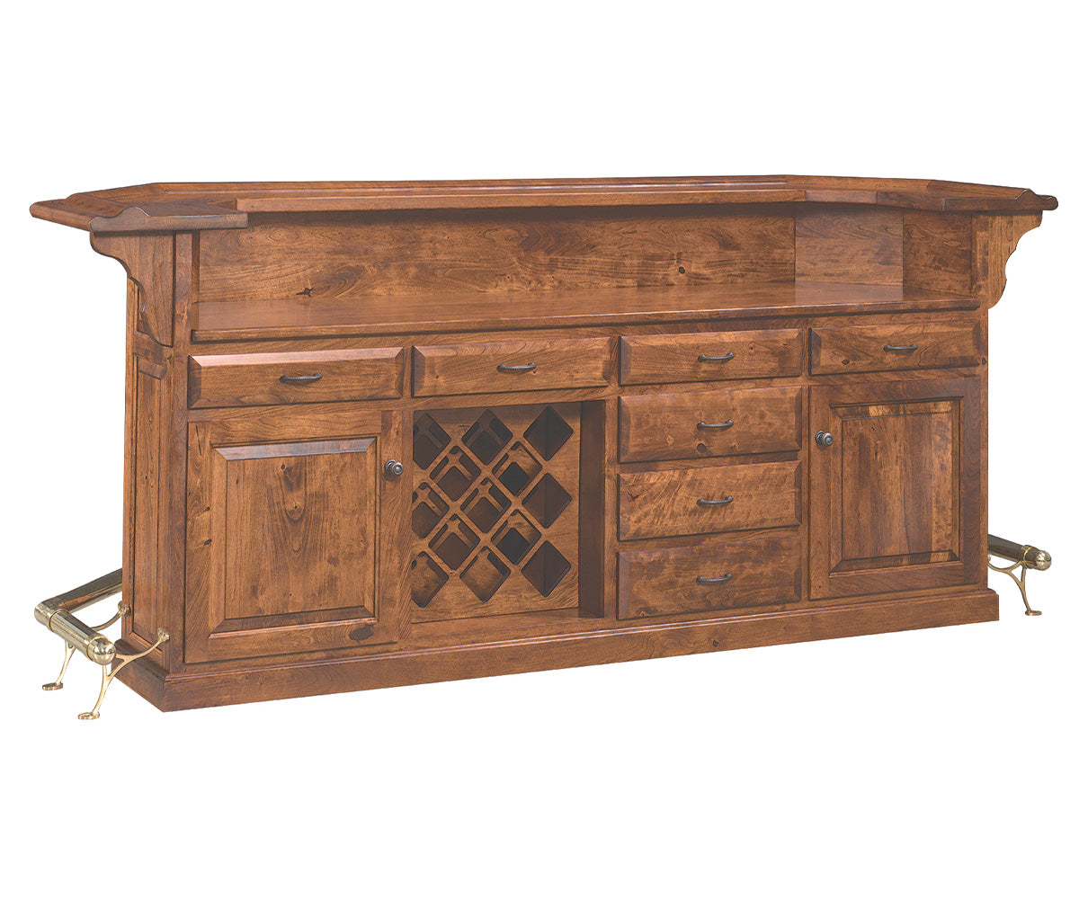 amish home bar shown in oak
