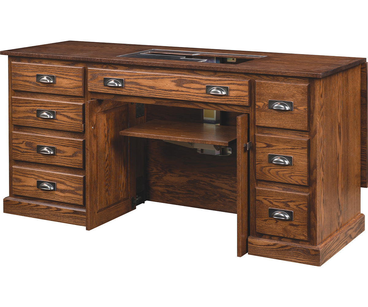 amish sewing cabinet shown in oak
