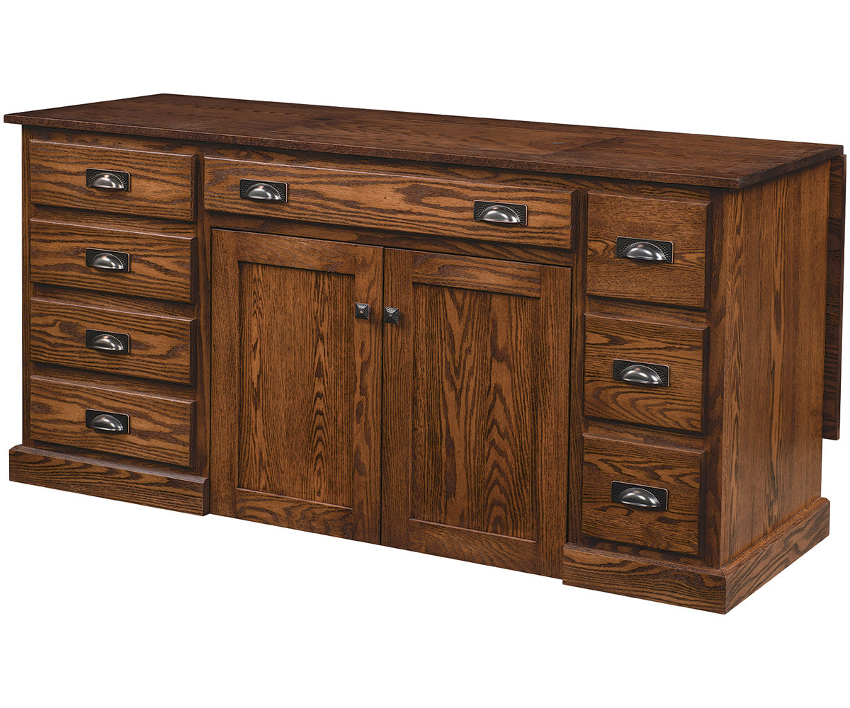 amish sewing cabinet shown in oak
