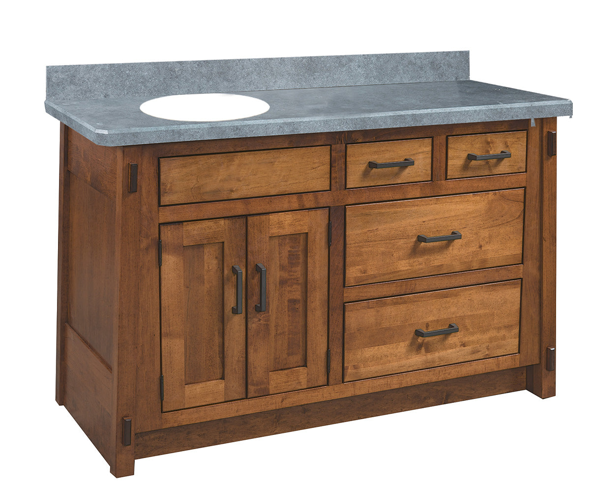 amish vanity shown in oak