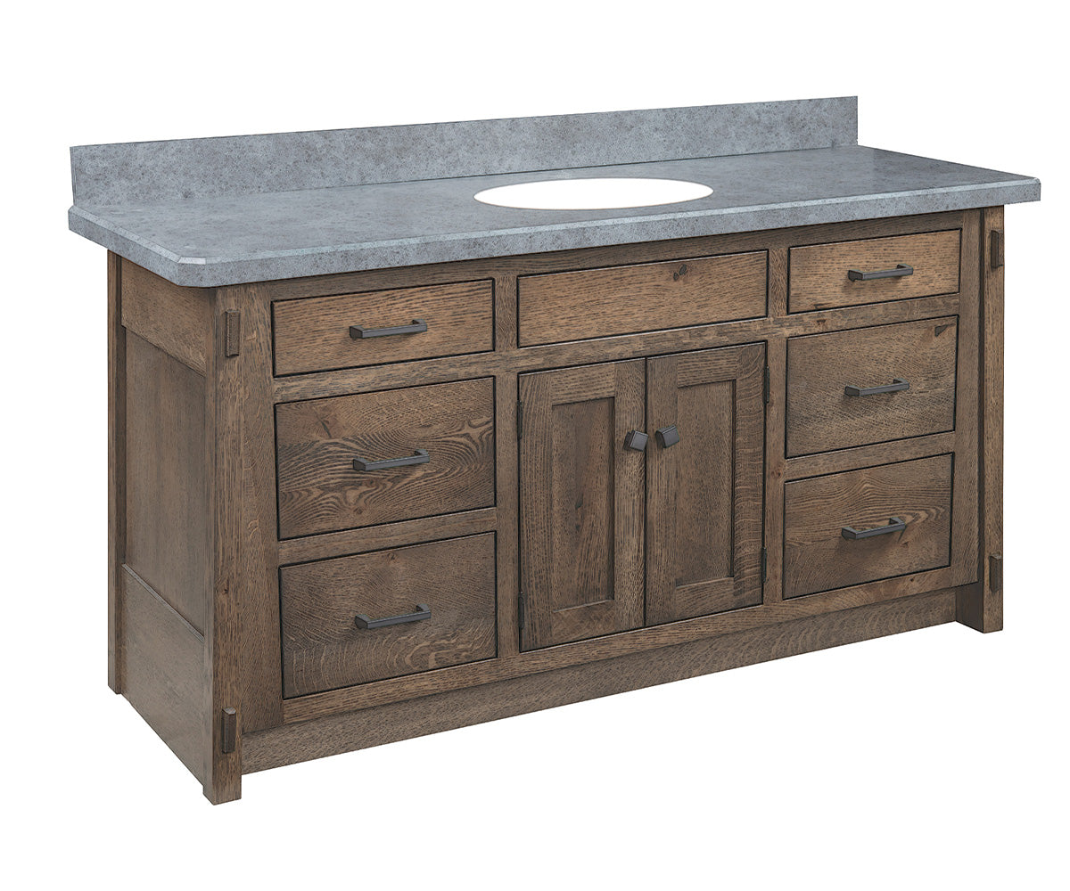 amish vanity shown in oak