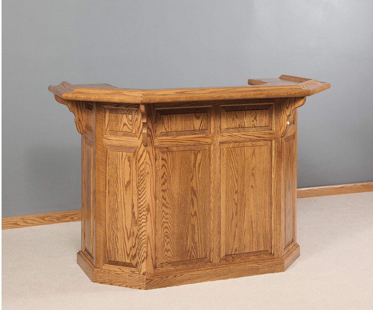 amish home bar shown in oak