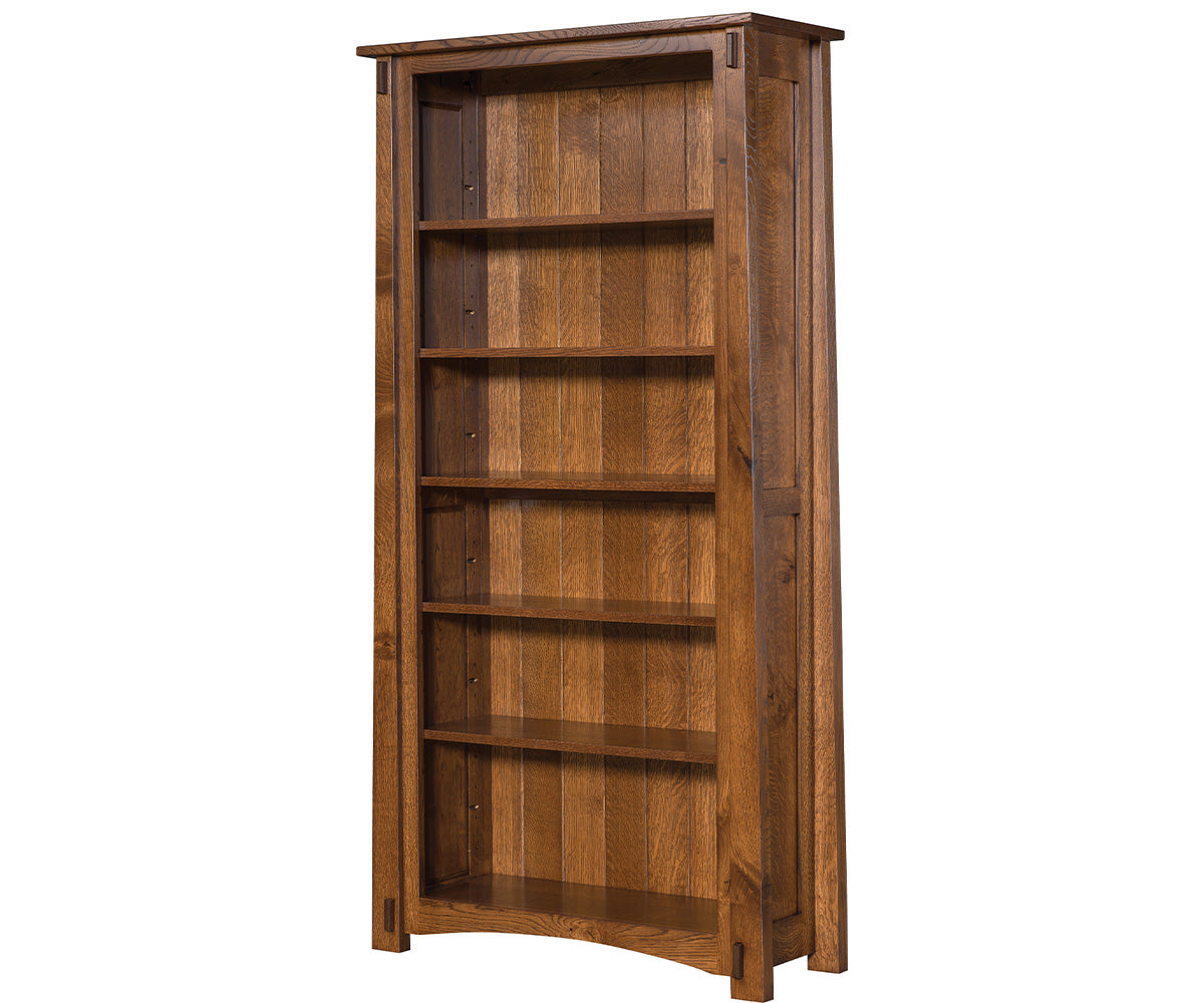 amish bookcase shown in brown maple