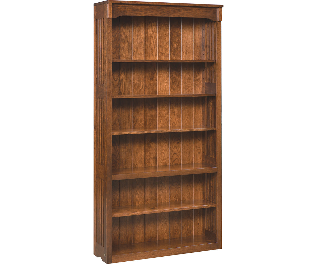 amish bookcase shown in brown maple