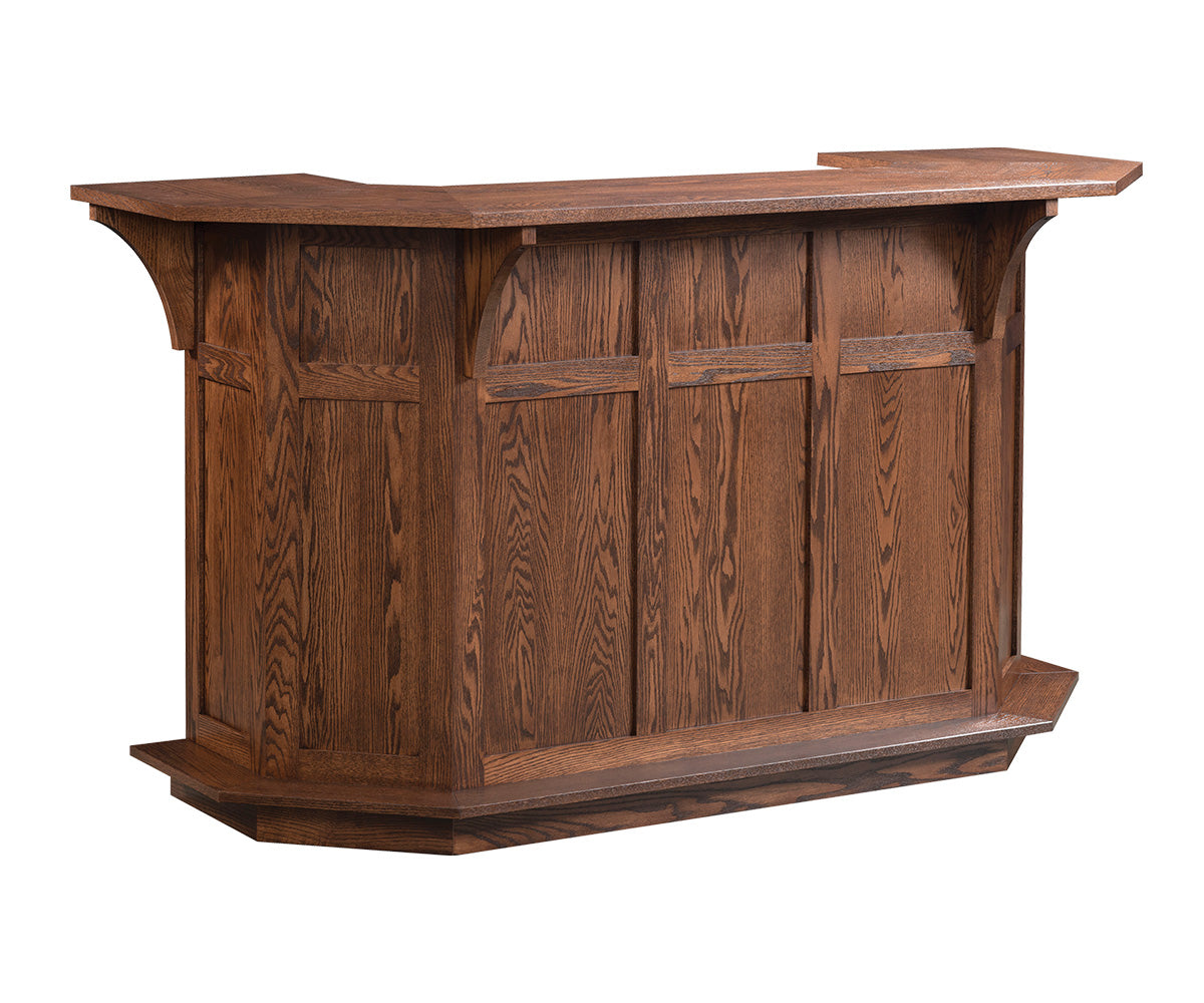 amish home bar shown in oak
