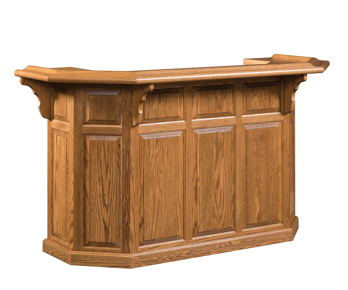 amish home bar shown  in oak