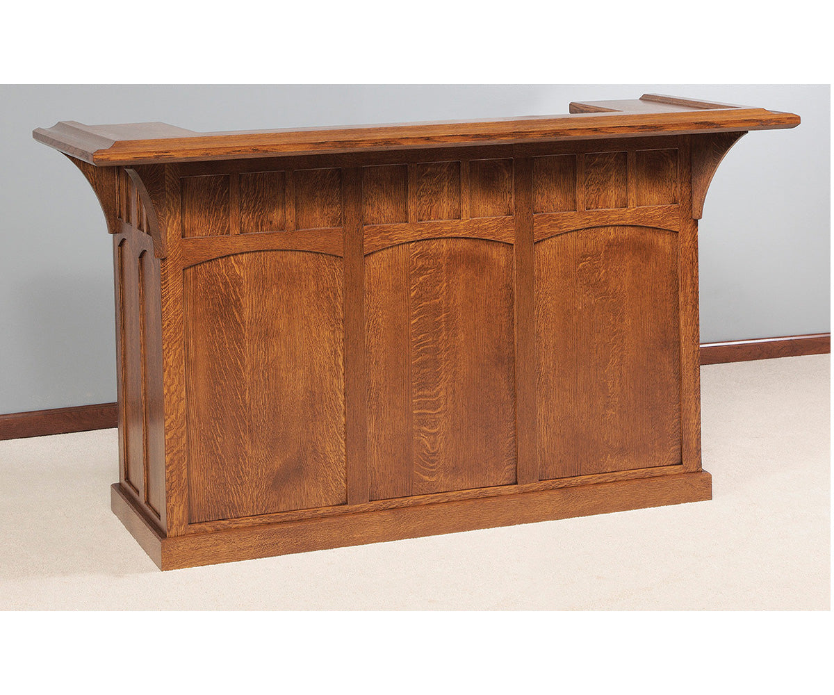 amish home bar shown in oak