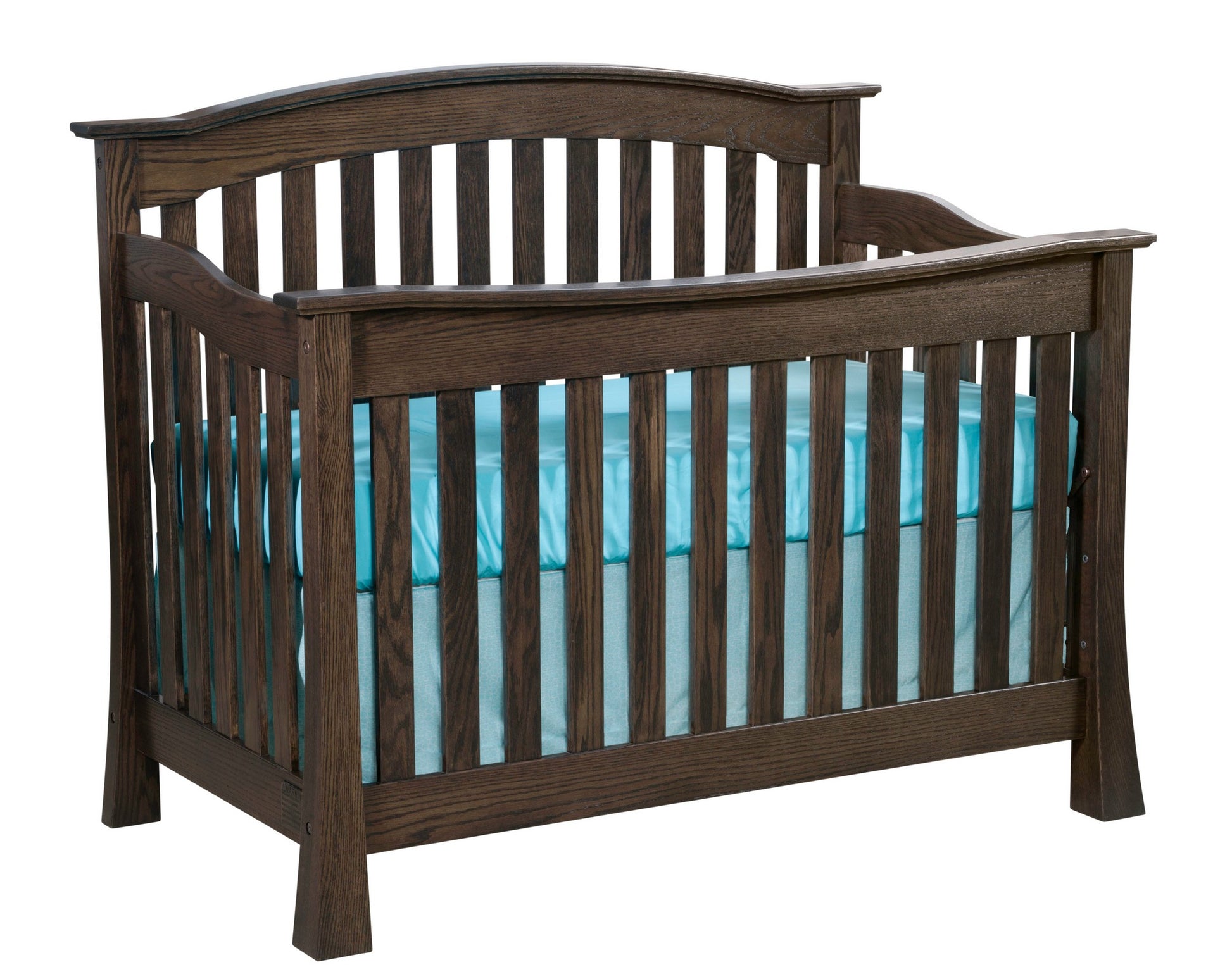 addison crib in oak wood with dark knight stain
