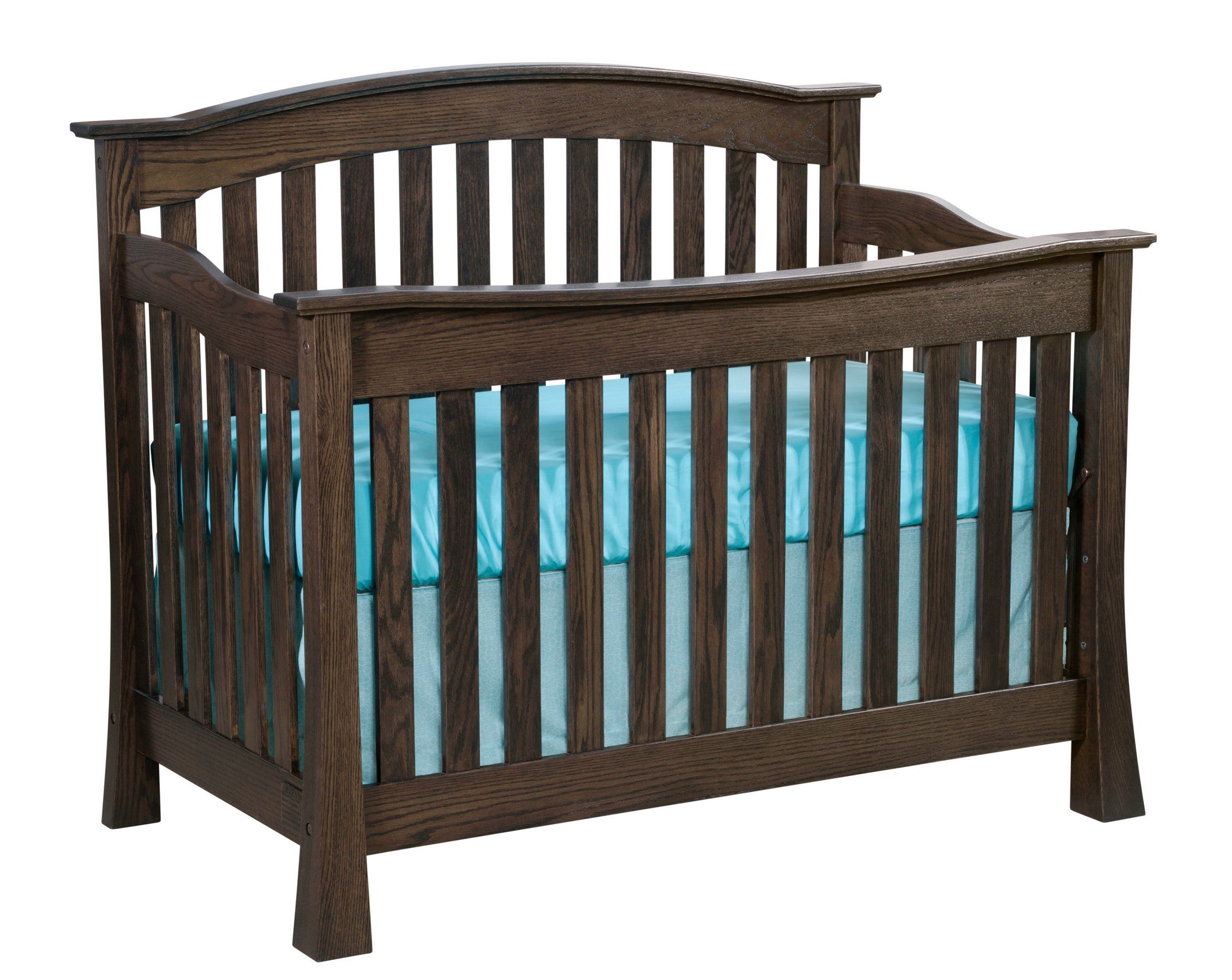 addison crib in oak wood with dark knight stain