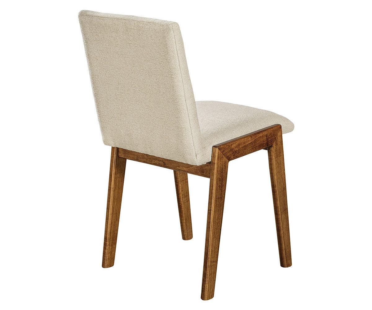 arden side chair in brown maple with asbury stain and chip fabric side view