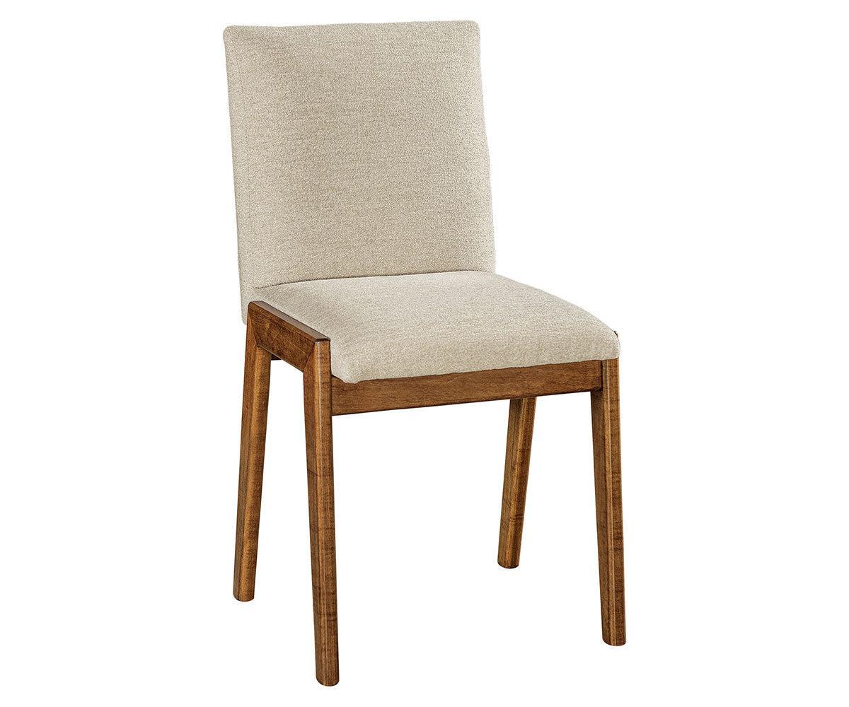 arden side chair in brown maple with asbury stain and chip fabric