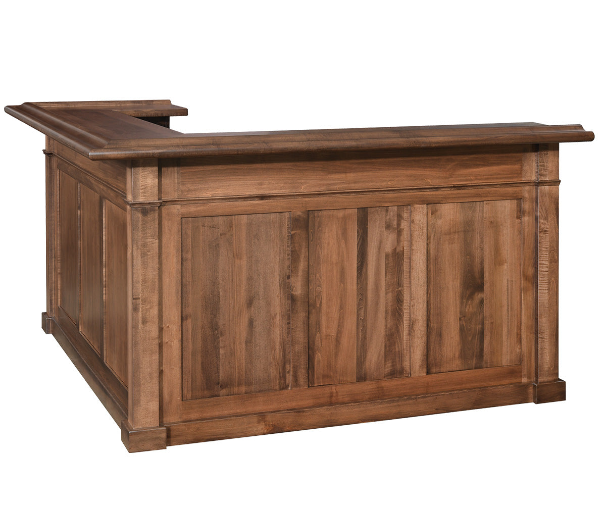 amish home bar shown in oak