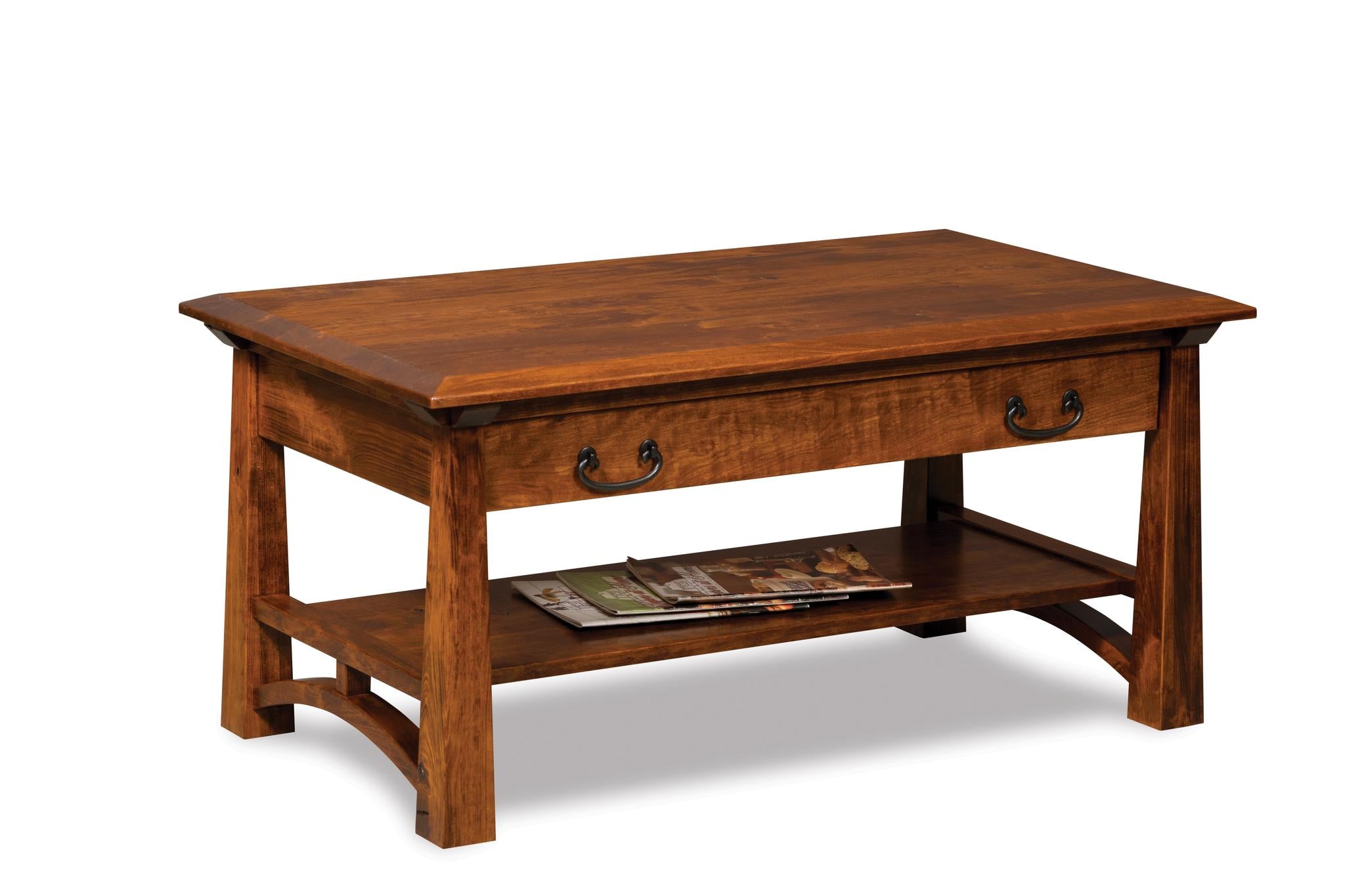 Amish Artesa Open Coffee Table with Drawer and Shelf-Coffee Table-Brown Maple-The Amish House