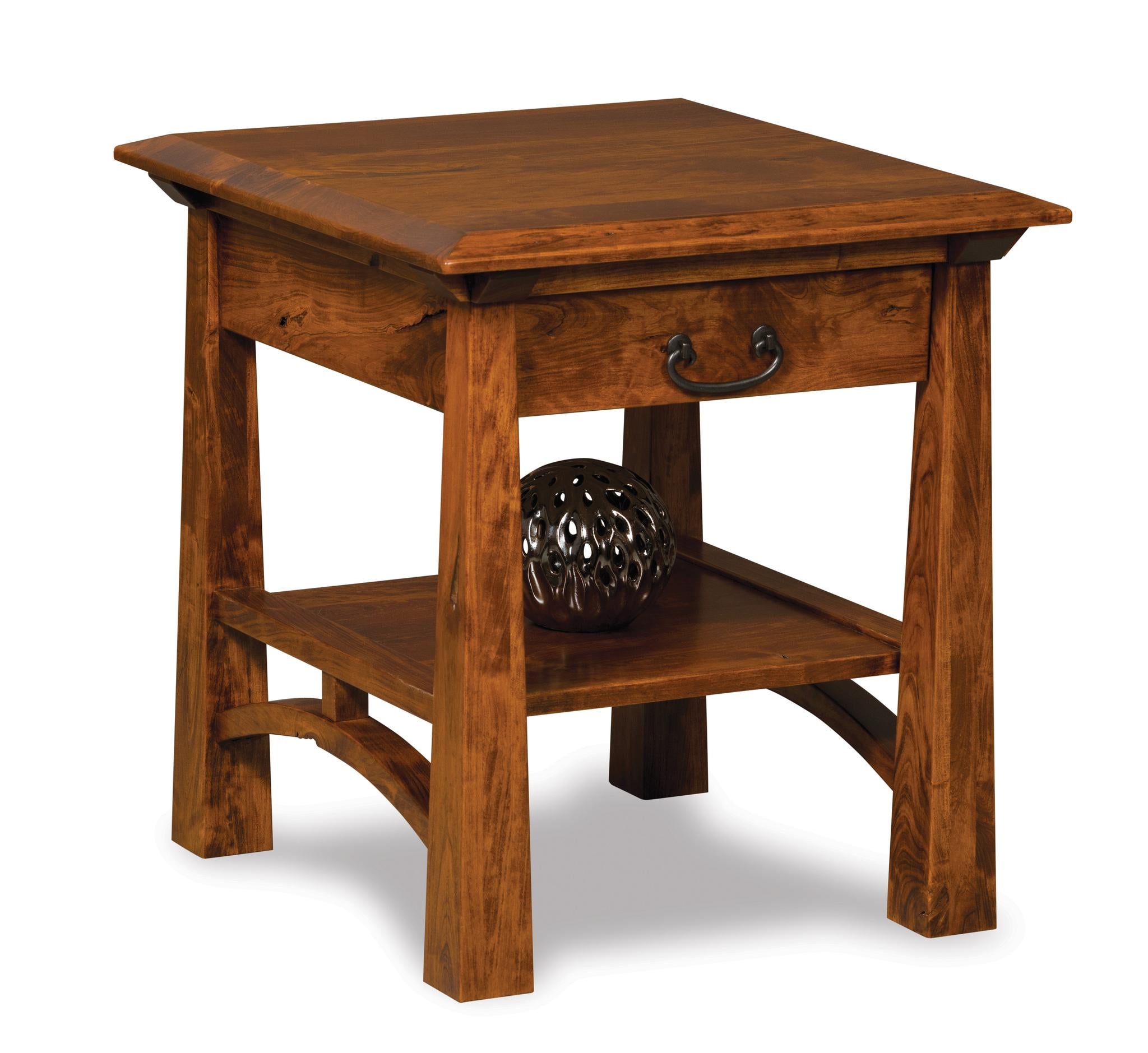Amish Artesa Open End Table with Drawer and Shelf-End Table-Brown Maple-The Amish House