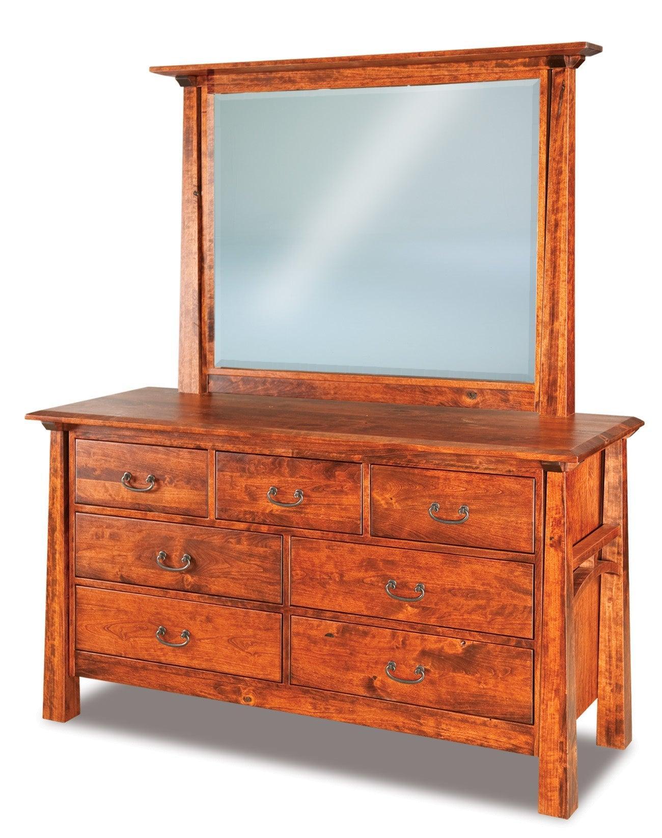 american made amish artesa seven drawer dresser with beveled portrait mirror