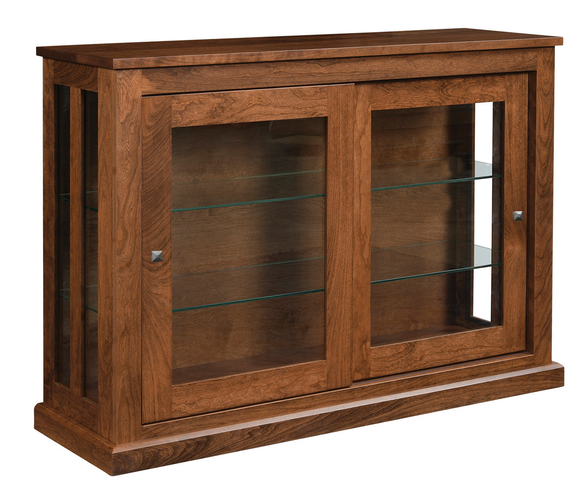 amish bookcase shown in brown maple