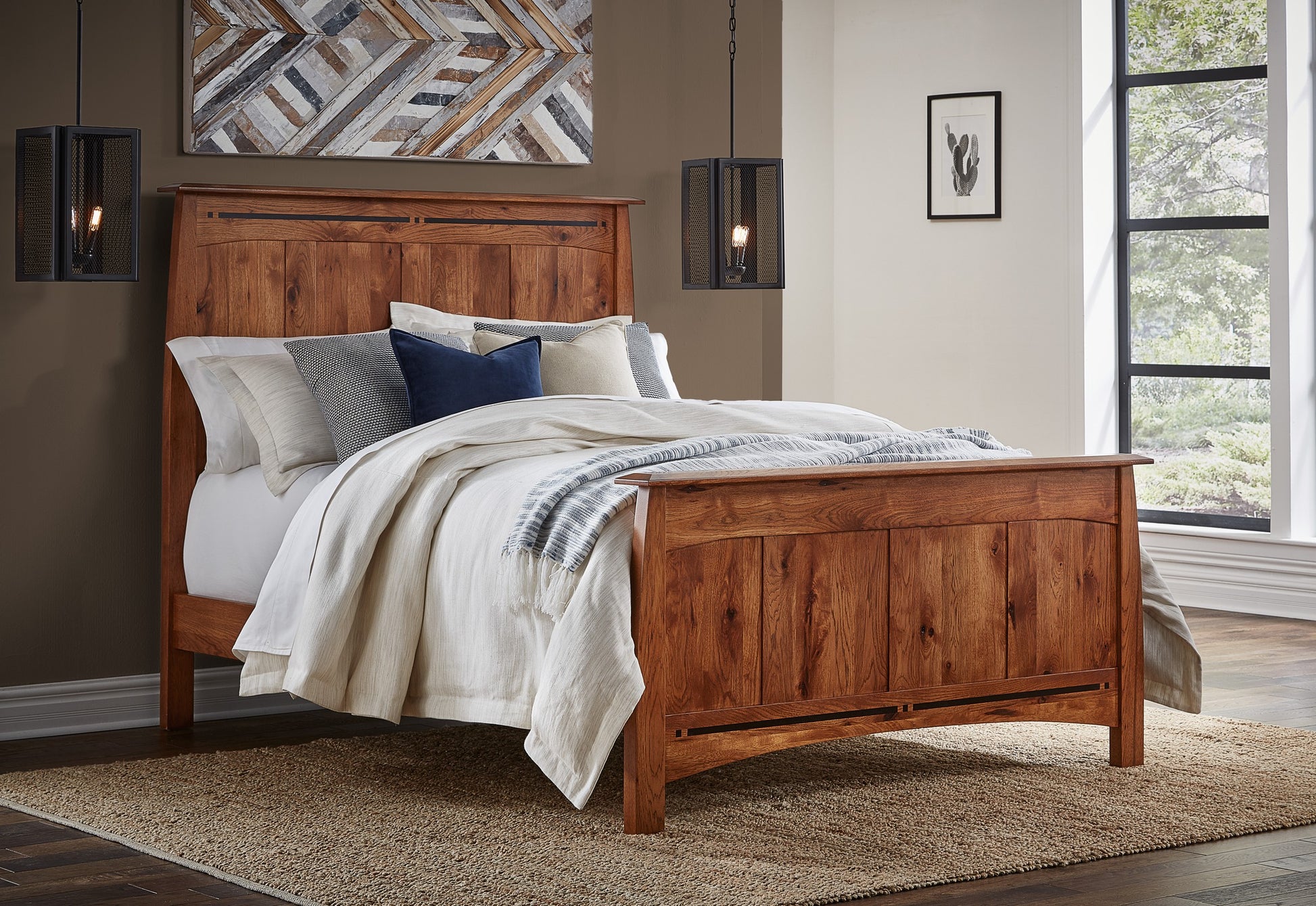 boulder creek queen panel bed in rustic hickory with golden pecan stain