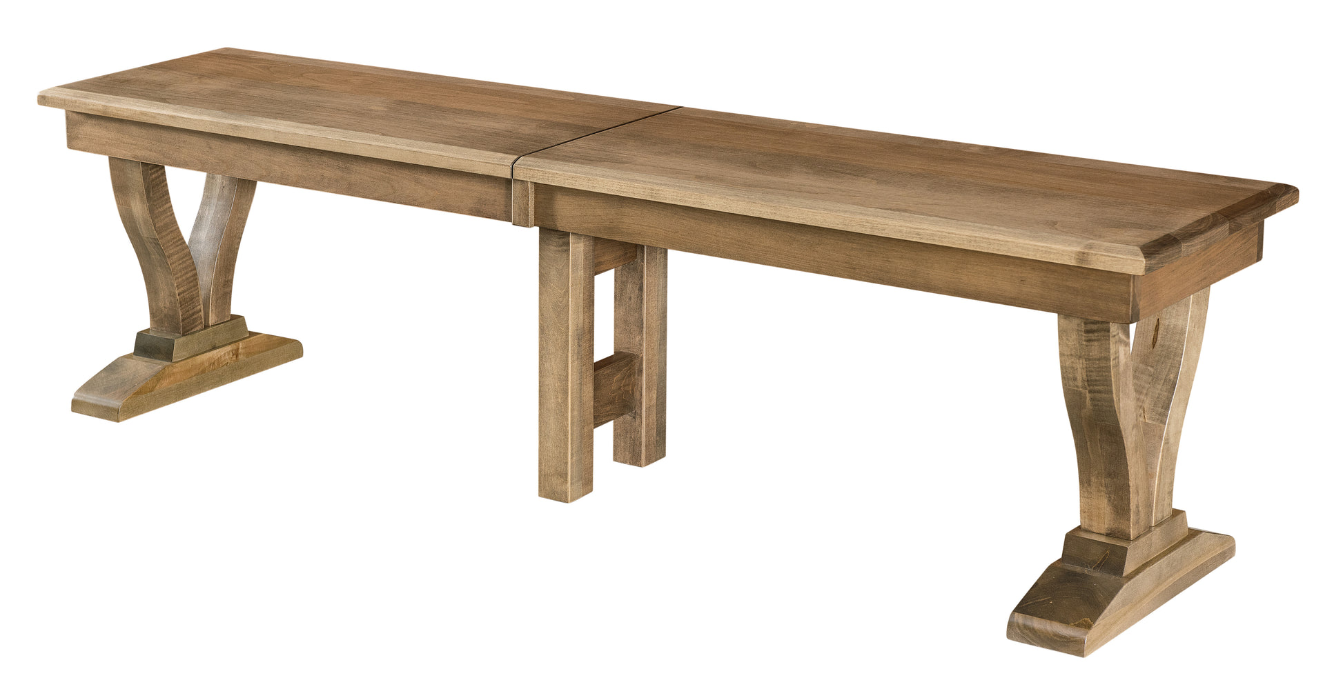 The amish brooklyn bench shown in brown maple with a sandstone stain 