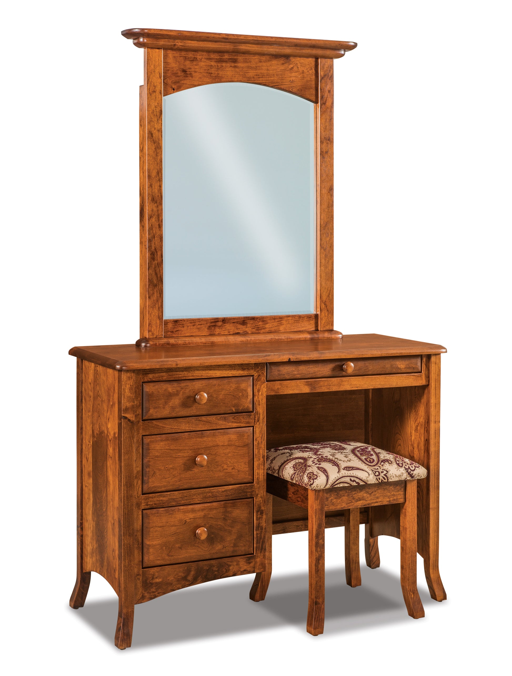 american made amish carlisle four drawer vanity with mirror and seat