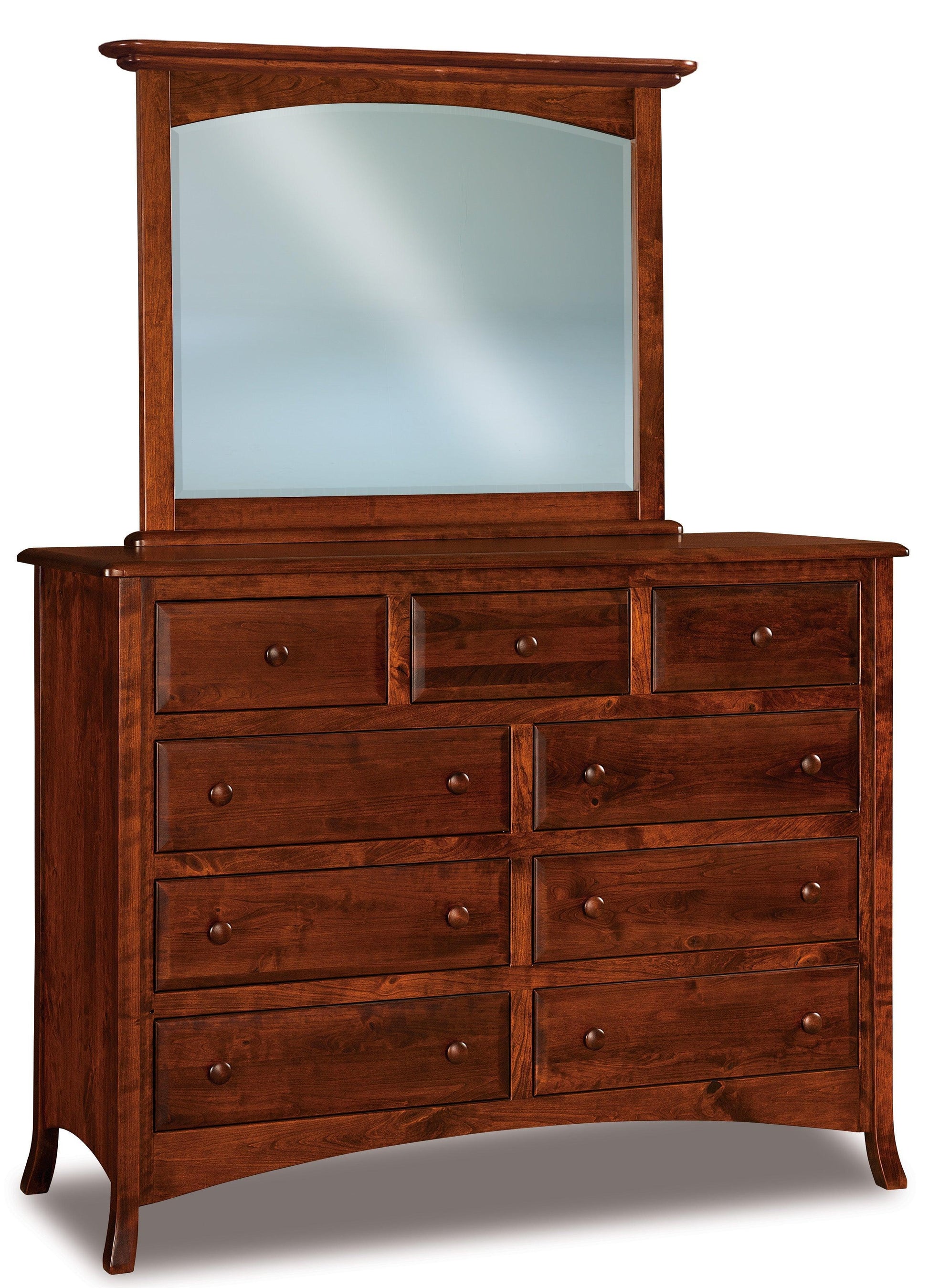 american made amish carlisle nine drawer bedroom dresser with mirror