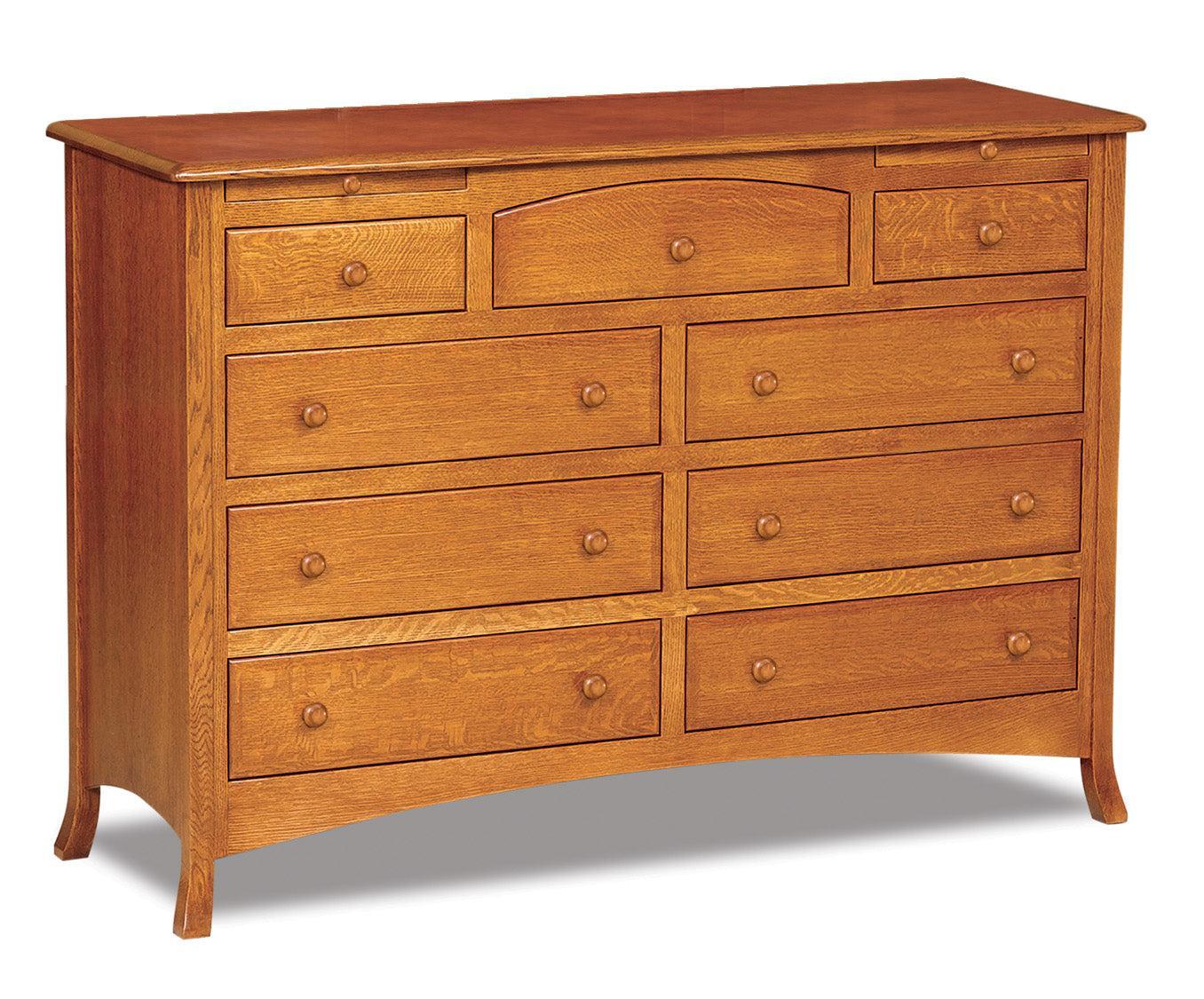 american made amish carlisle nine drawer bedroom dresser with additional two jewelry drawers 