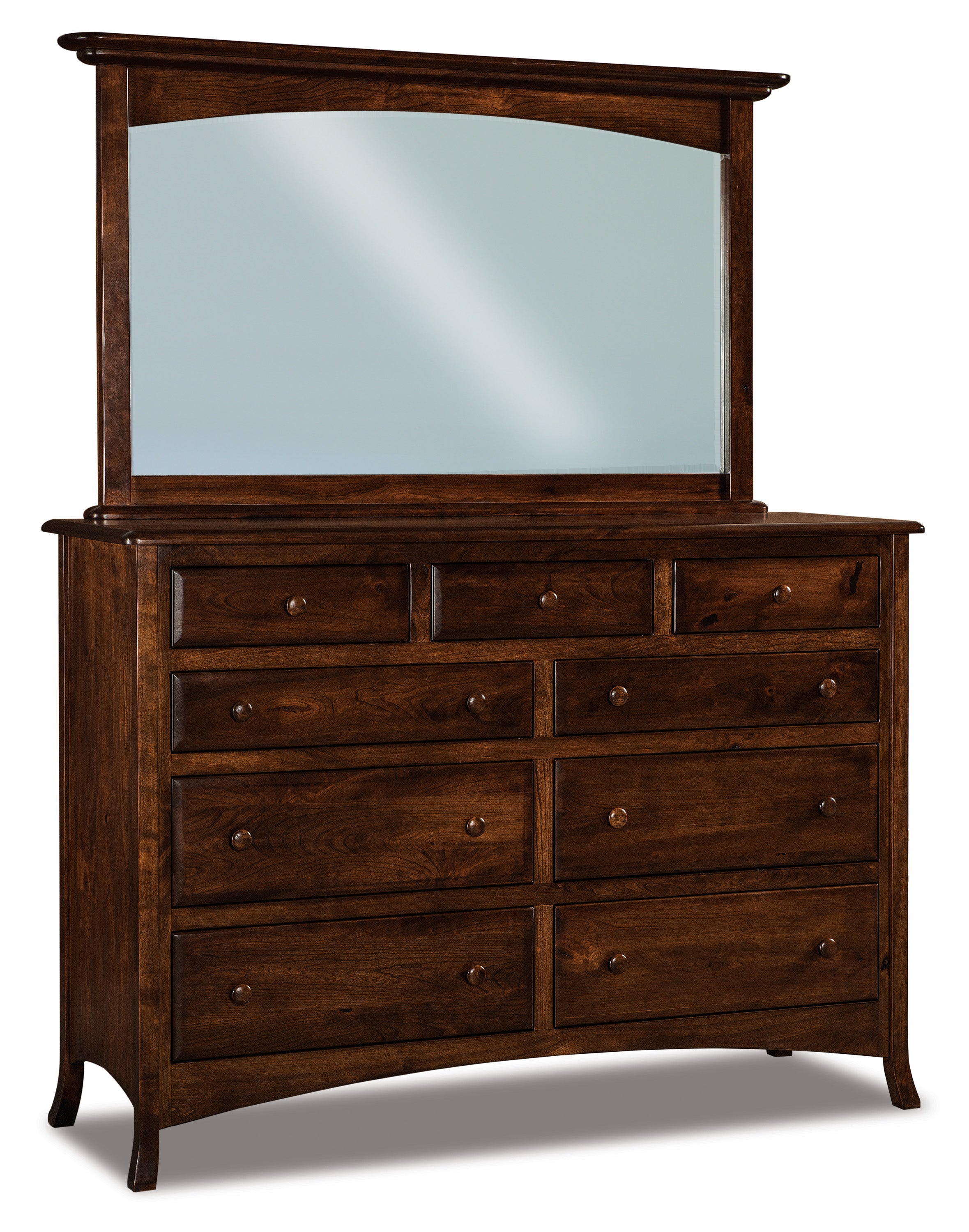 american made amish carlisle nine drawer bedroom dresser with mirror