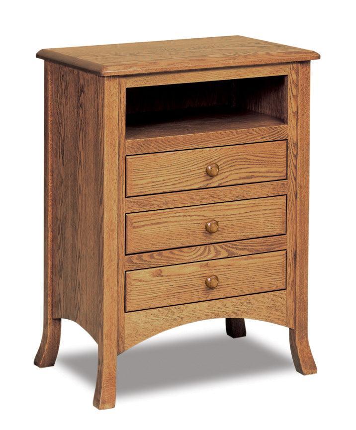 american made amish carlisle three drawer nightstand with one media shelf 