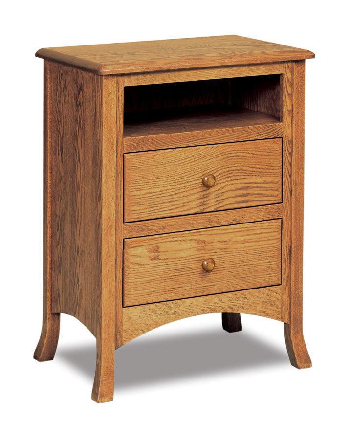 american made amish carlisle two drawer nightstand with one media shelf