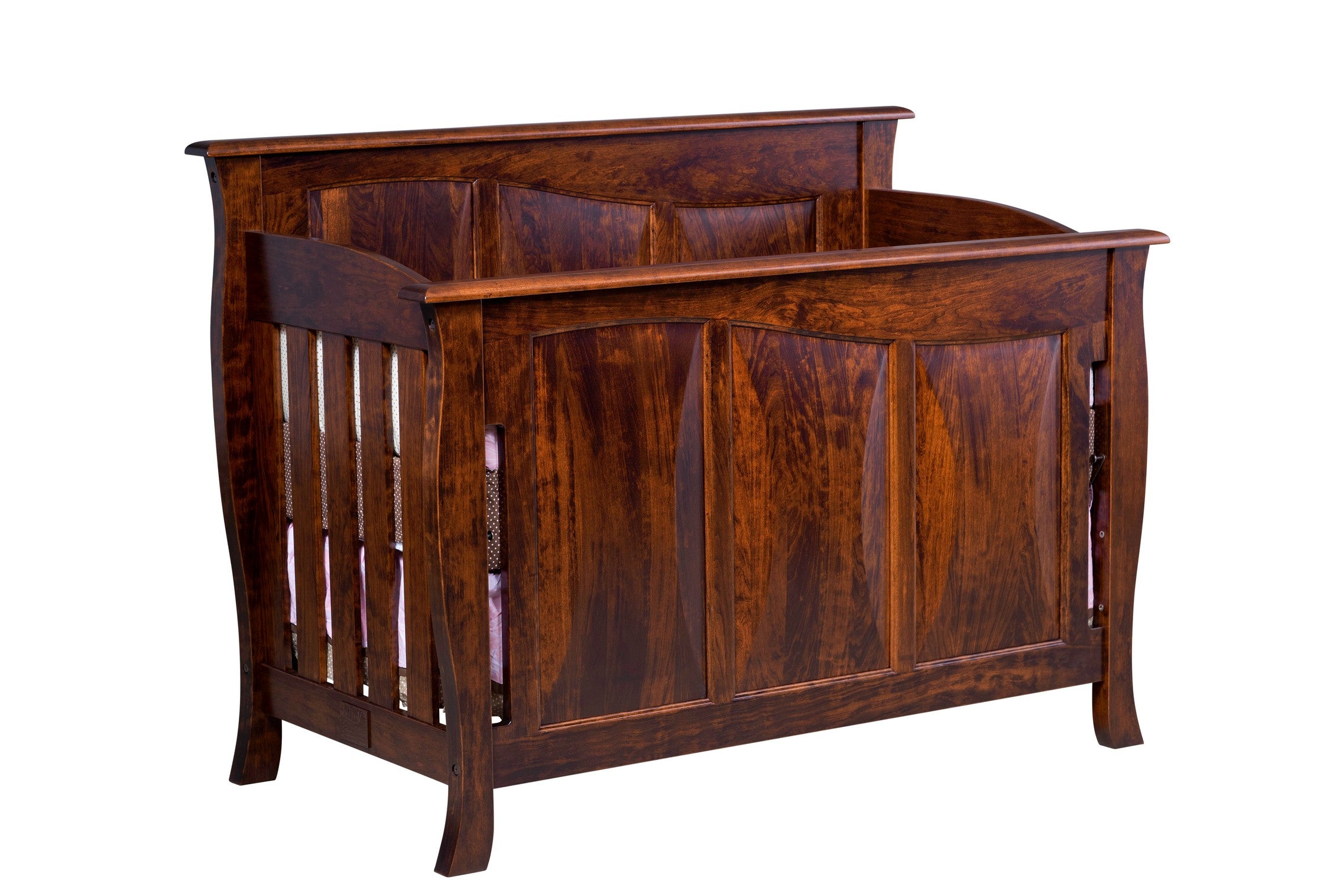 cayman panel crib in sap cherry wiht burnt umber stain