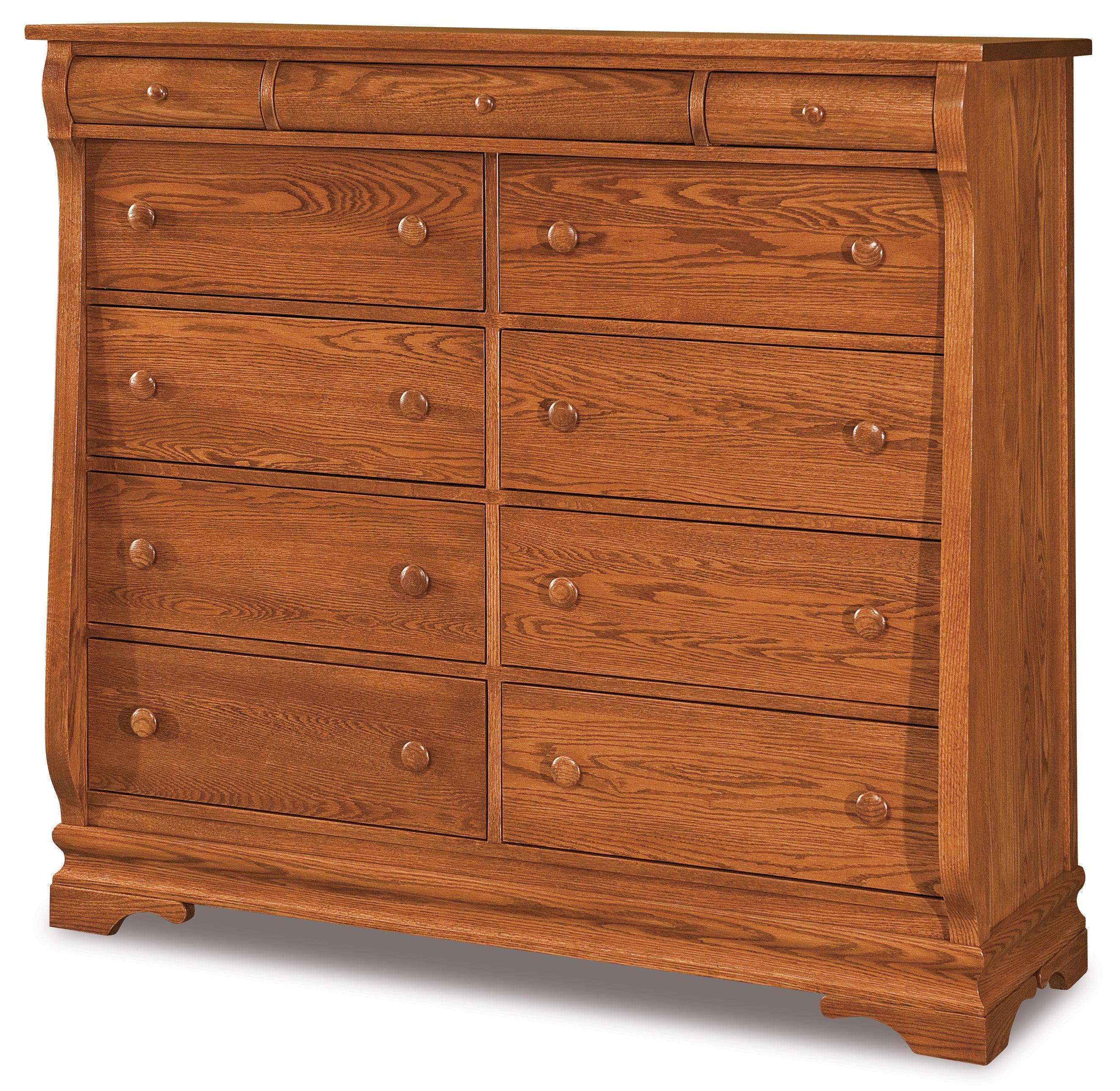 amish chippewa sleigh eleven drawer chest 