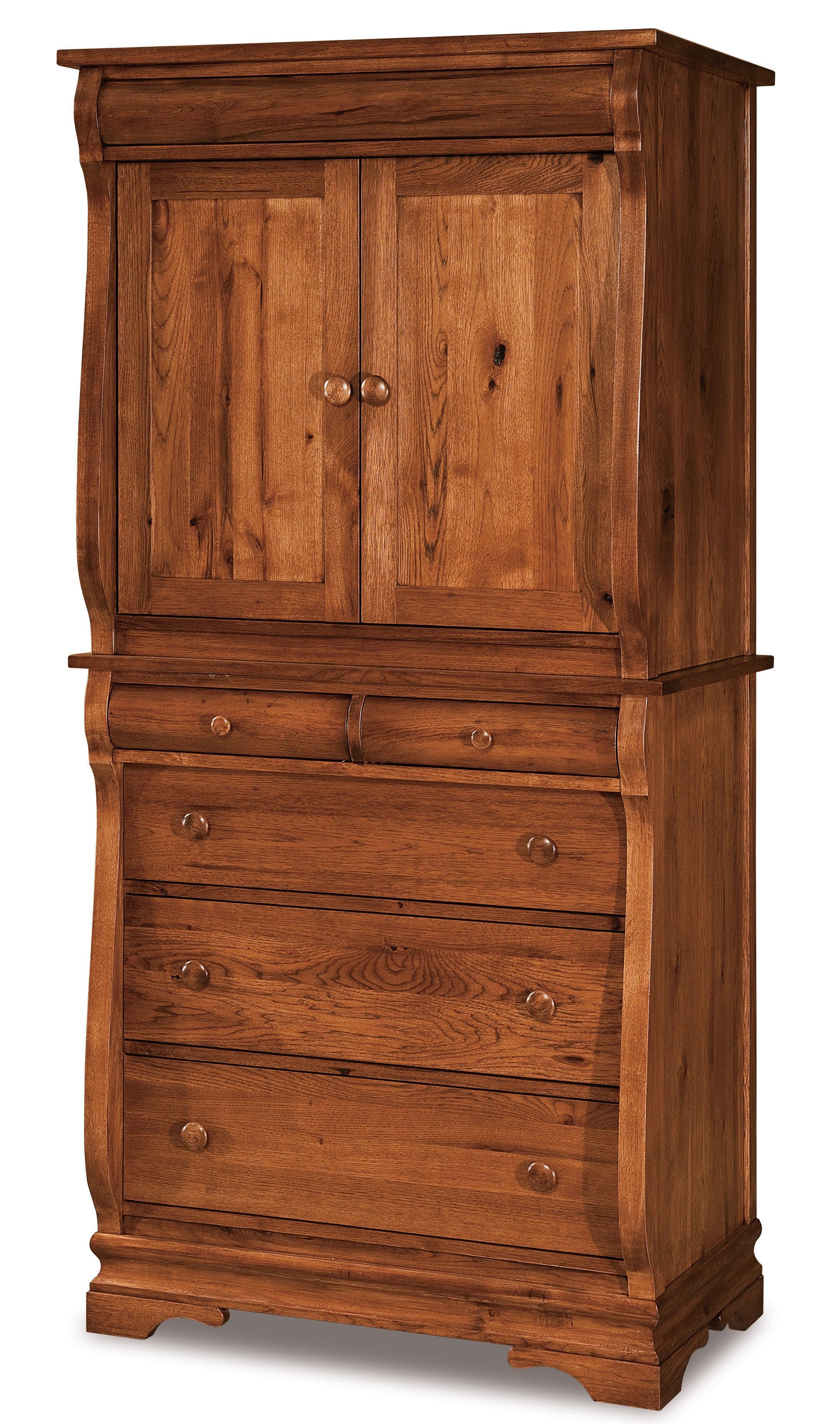 Amish Chippewa Sleigh Five Drawer Two Door Armoire - Thumbnail 2