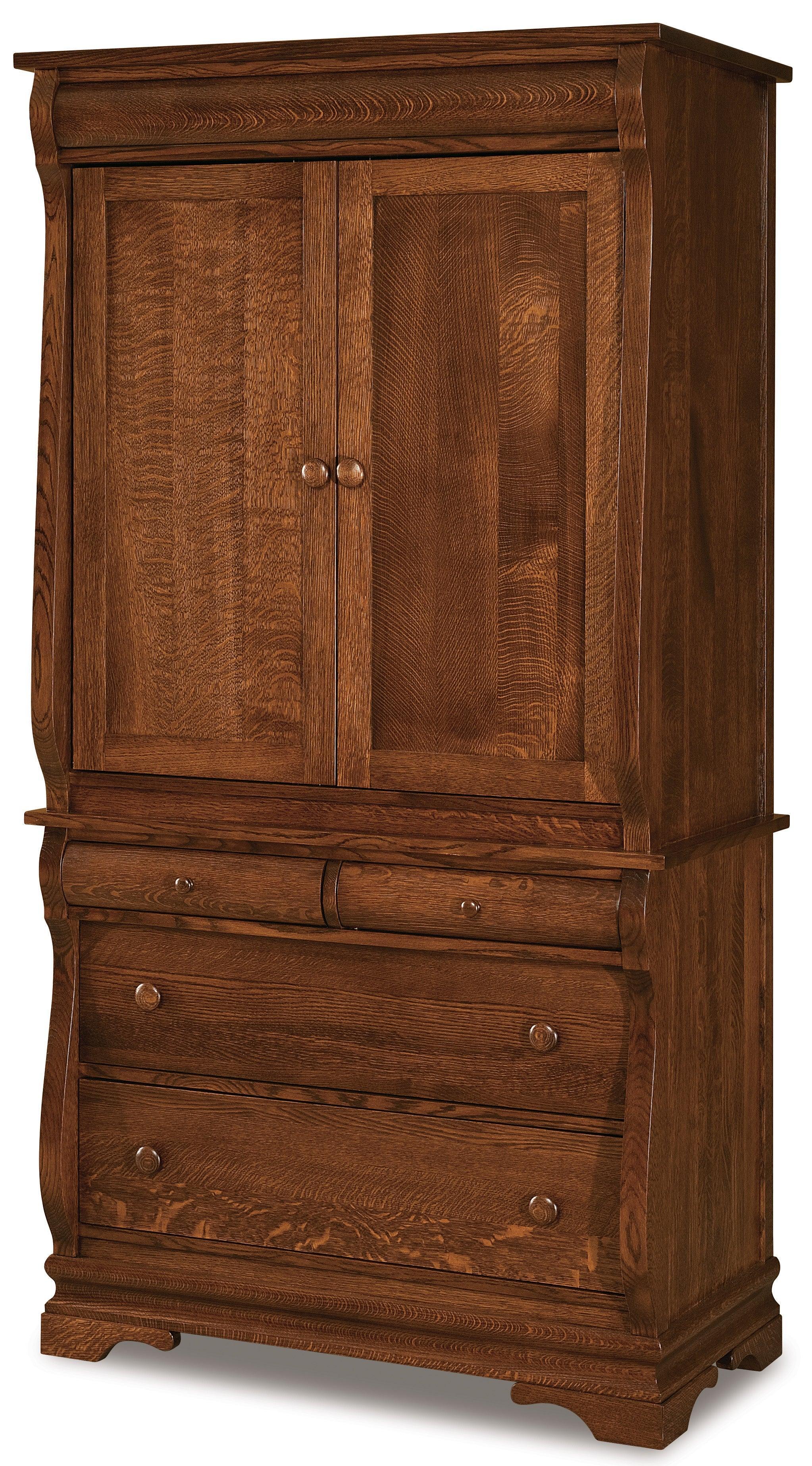 Amish Chippewa Sleigh Five Drawer Two Door Armoire - Thumbnail 5