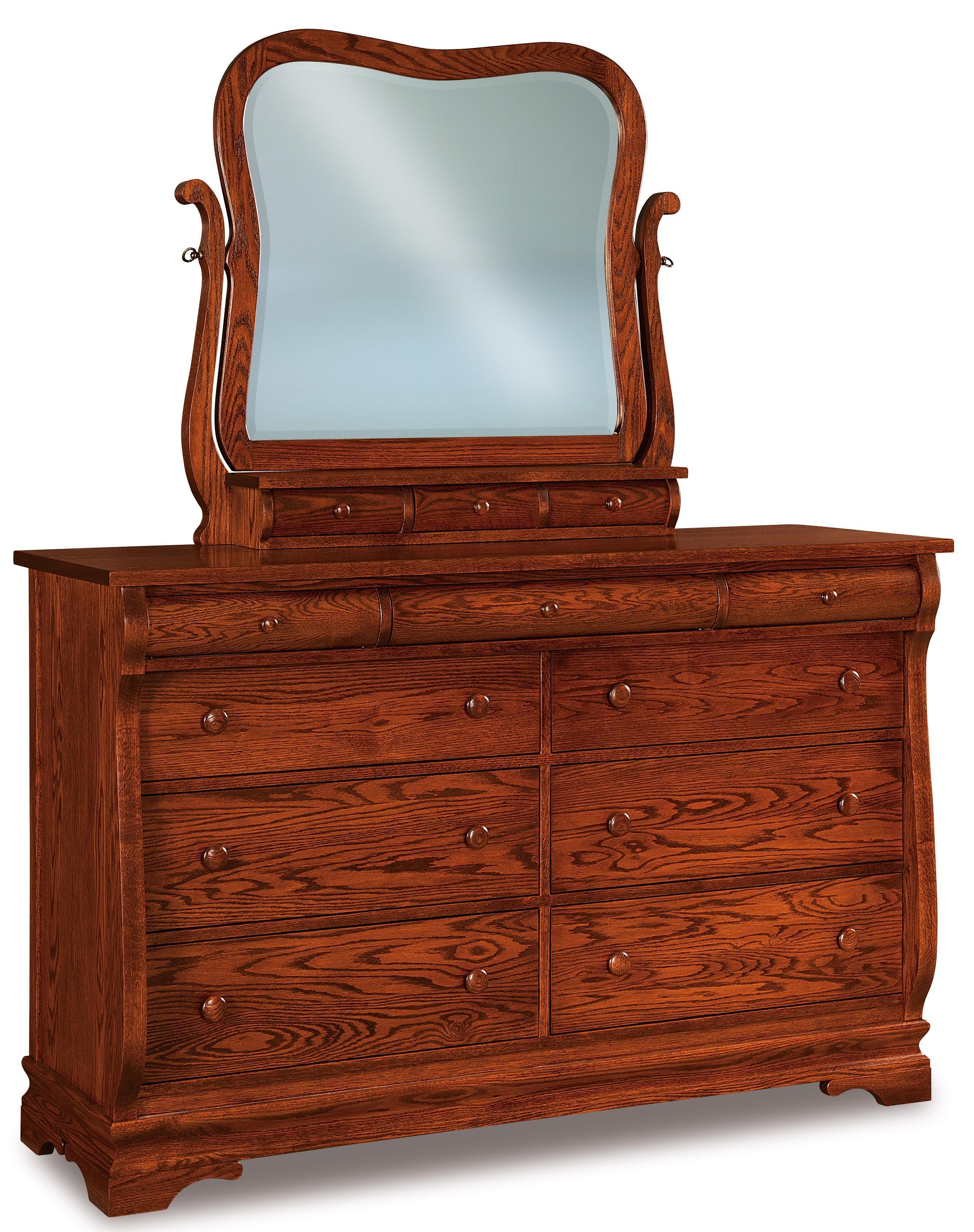 amish chippewa sleigh nine drawer chest with mirror