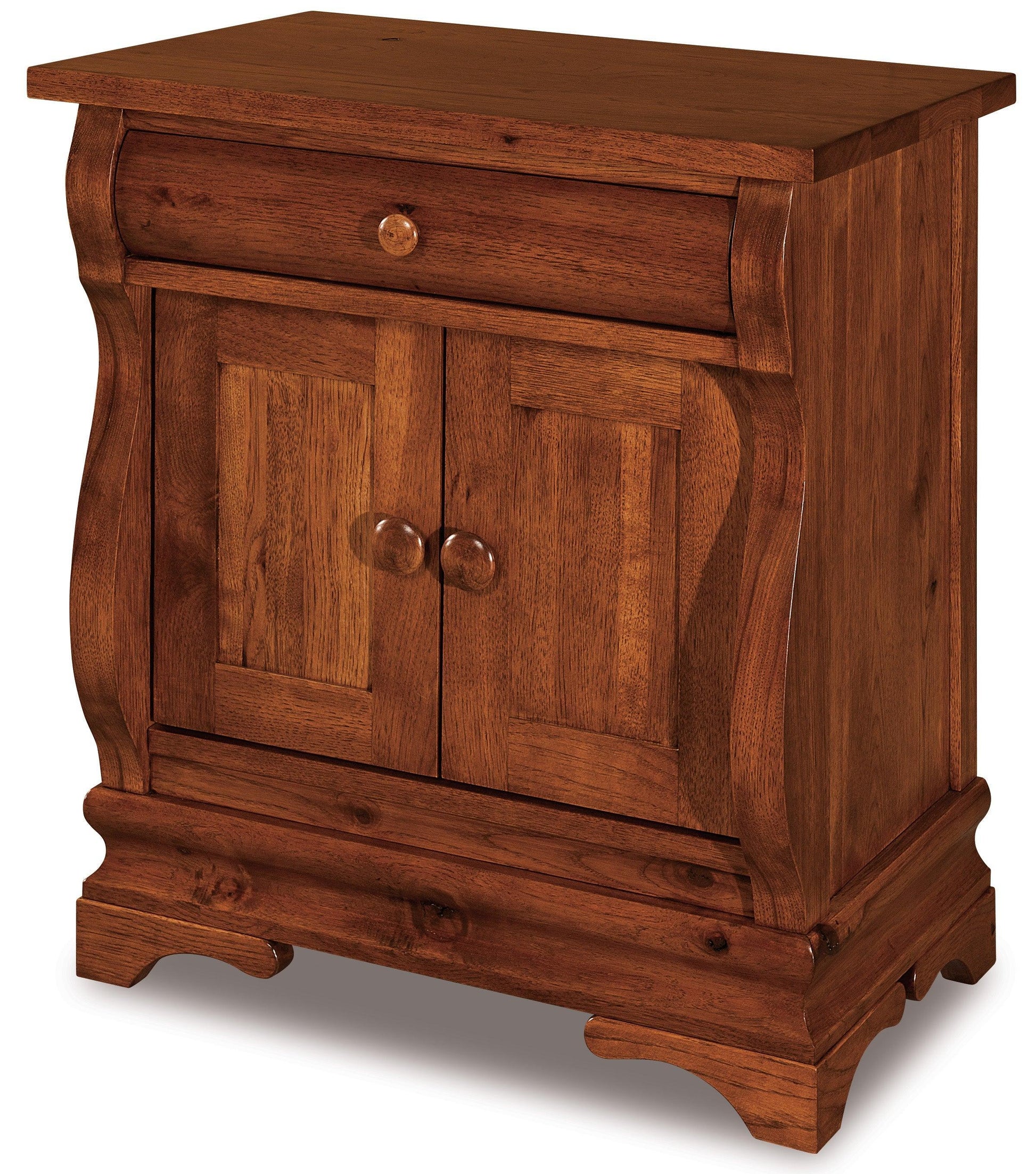 amish chippewa sleigh one drawer two door nightstand