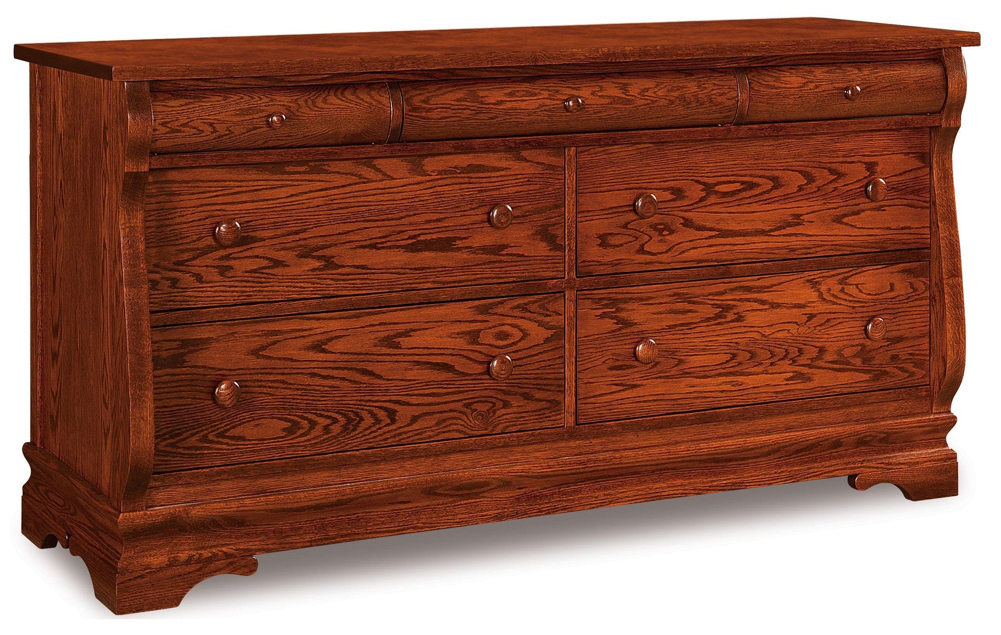 amish chippewa sleigh seven drawer chest 
