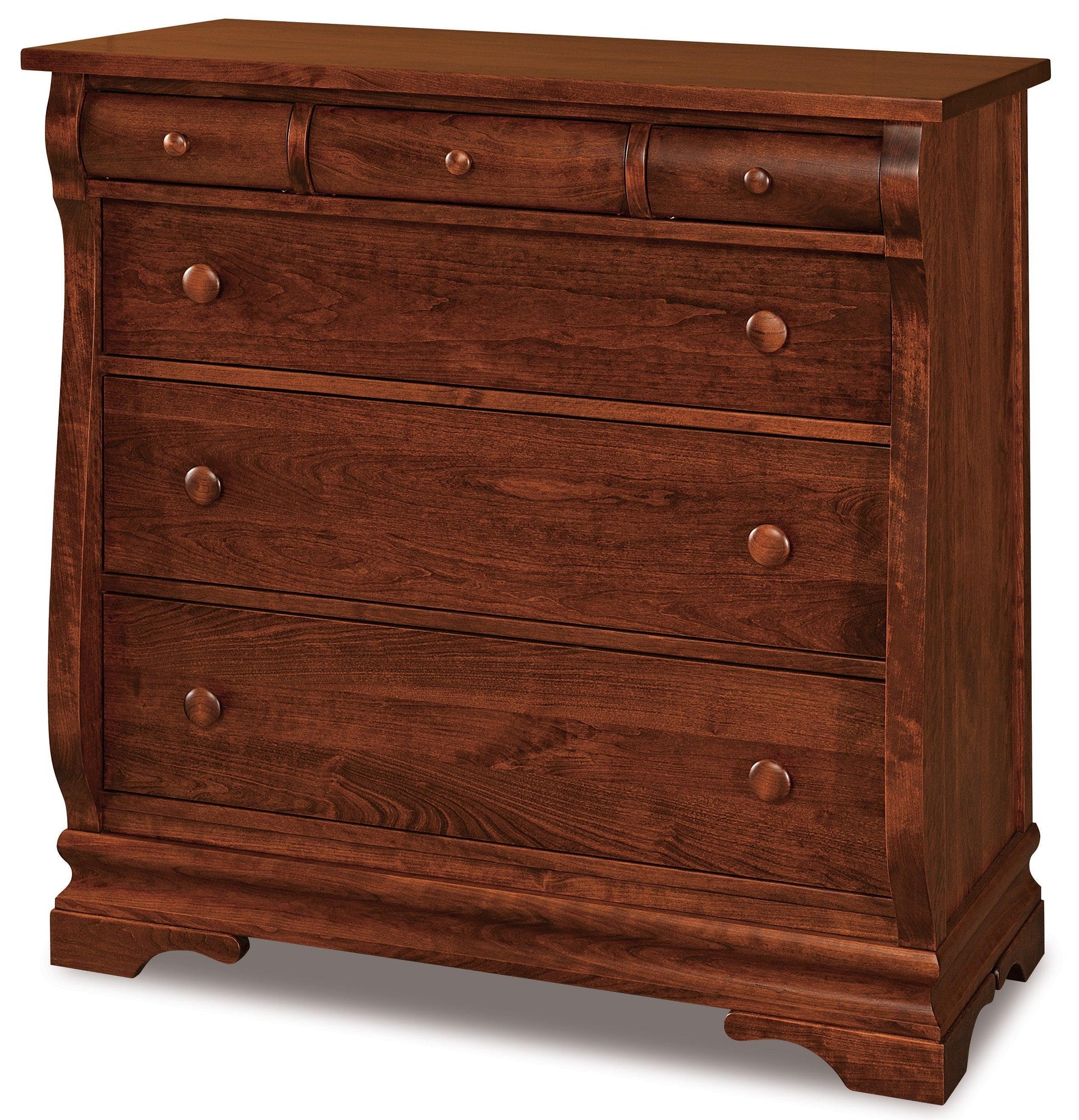 amish chippewa sleigh six drawer chest