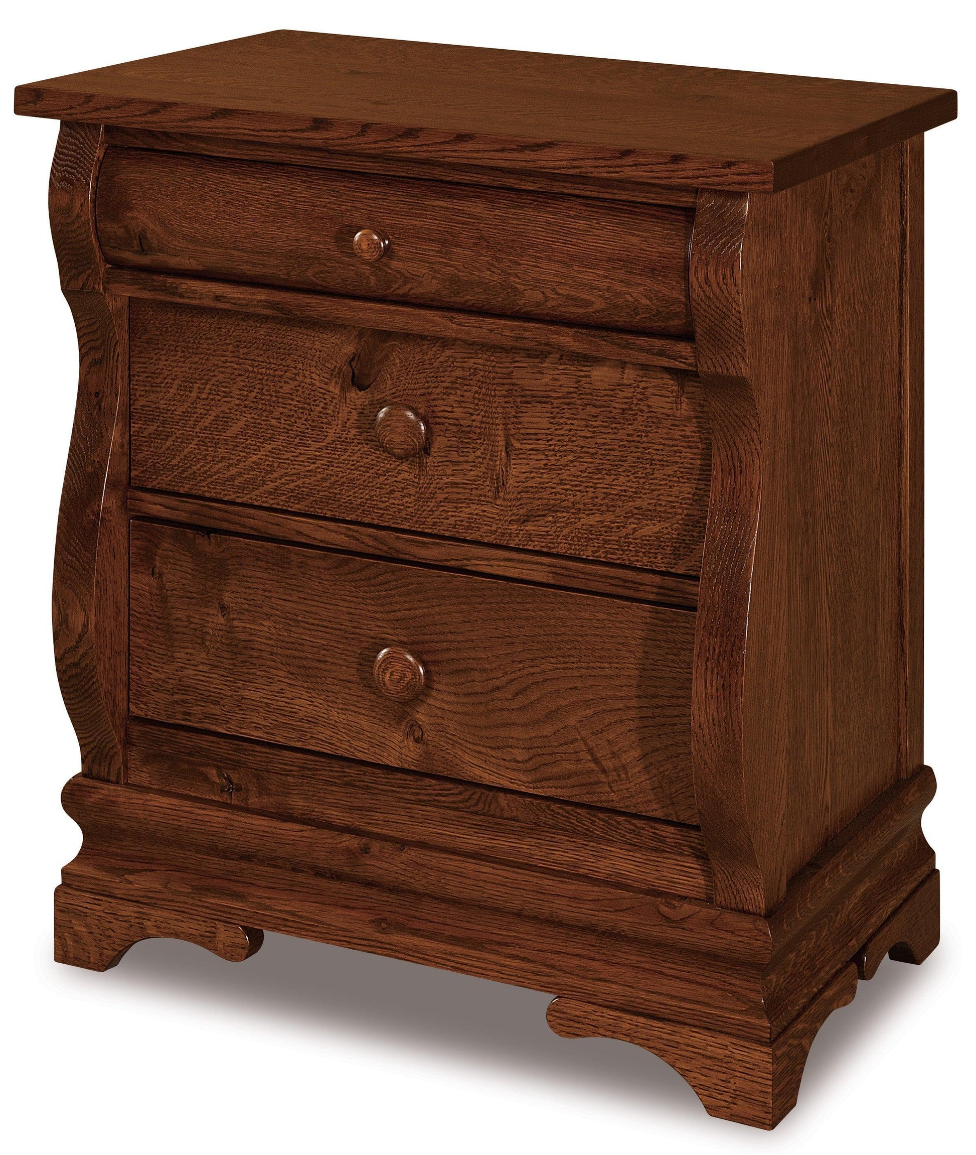 amish chippewa sleigh three drawer nightstand