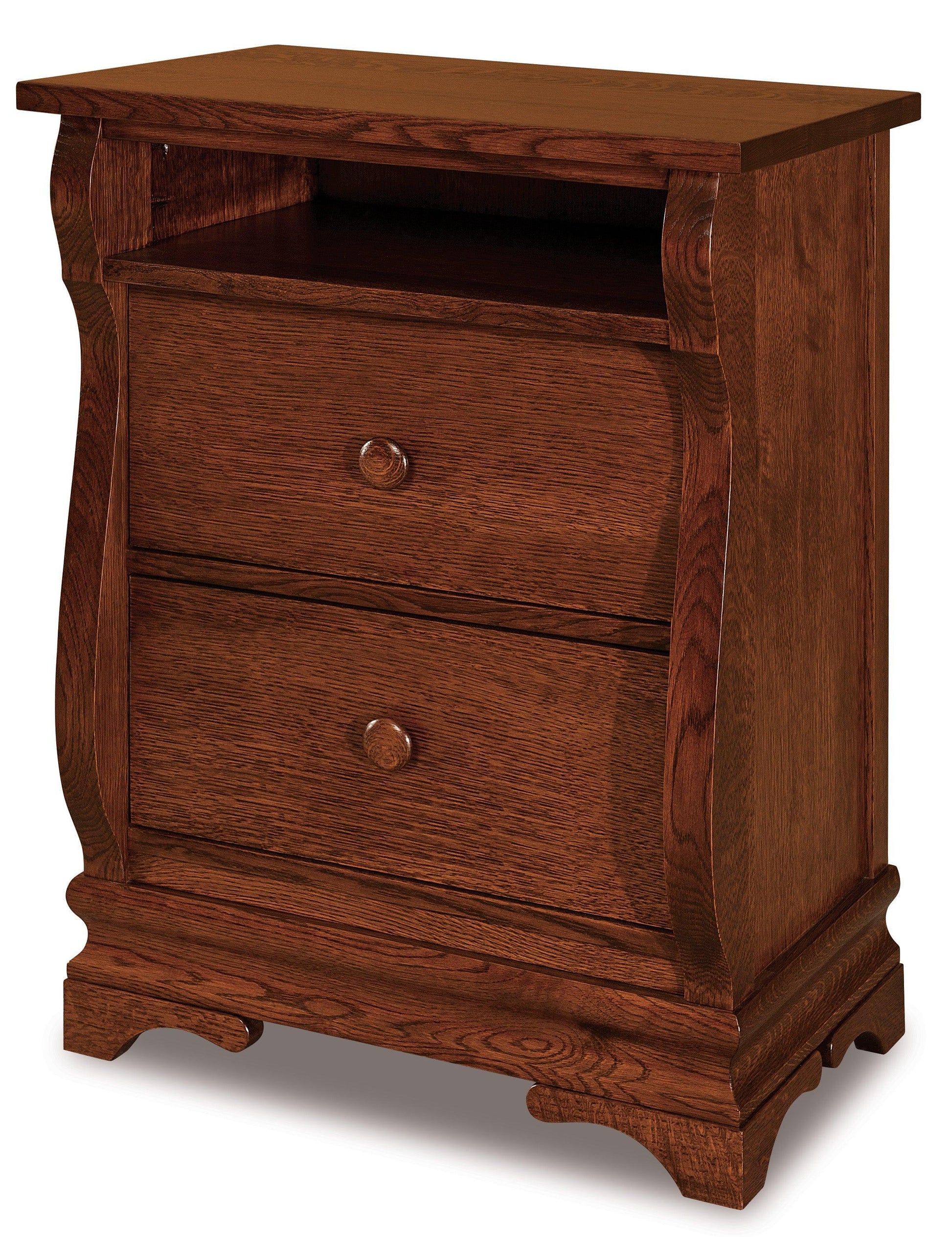 amish chippewa sleigh two drawer media nightstand