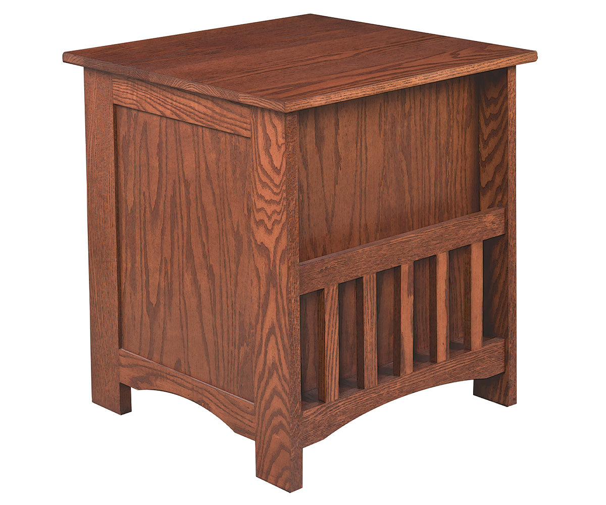 amish end table shown in brown maple