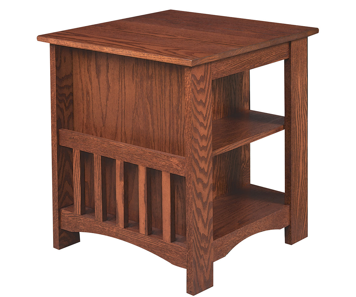 amish end table shown in brown maple