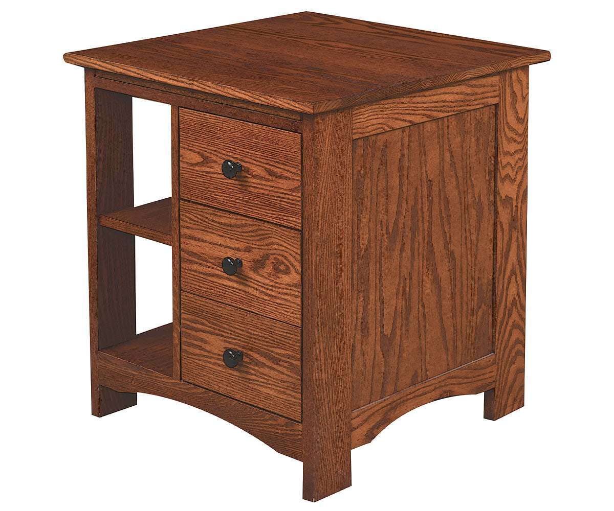 amish end table shown in brown maple