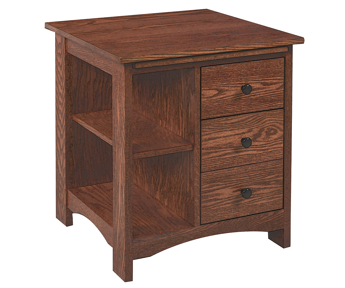 amish end table shown in brown maple