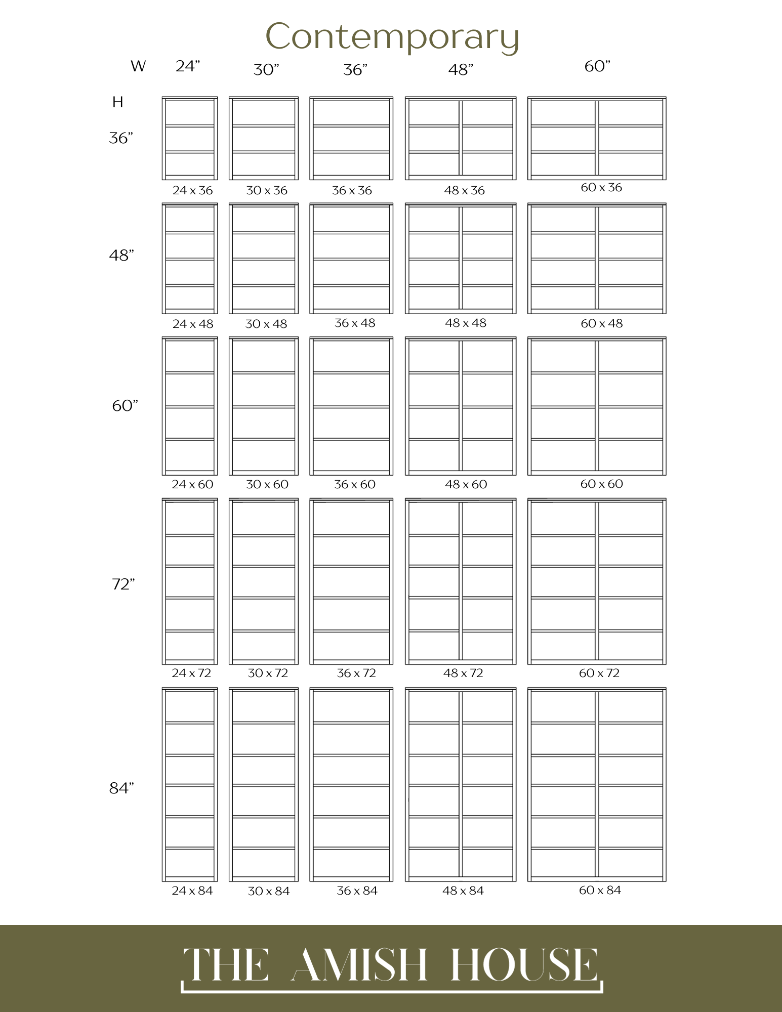 amish house contemporary bookcase sizing chart