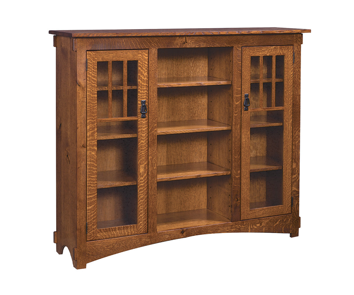 amish bookcase shown in brown maple
