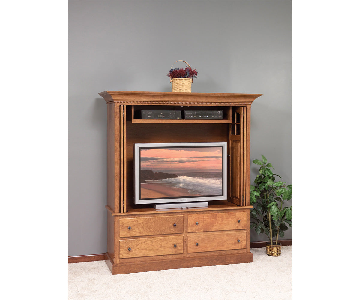 amish entertainment center shown in oak