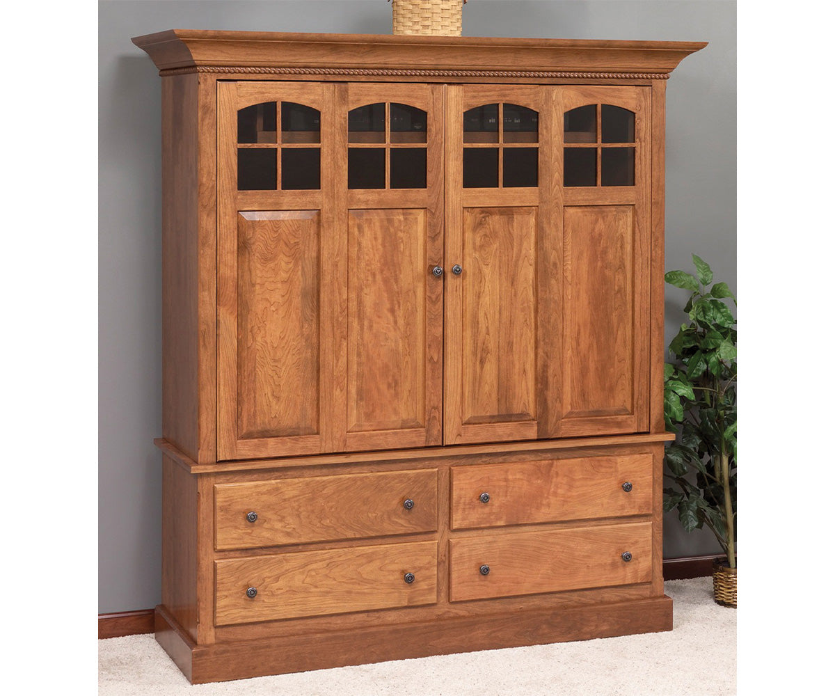 amish entertainment center shown in oak
