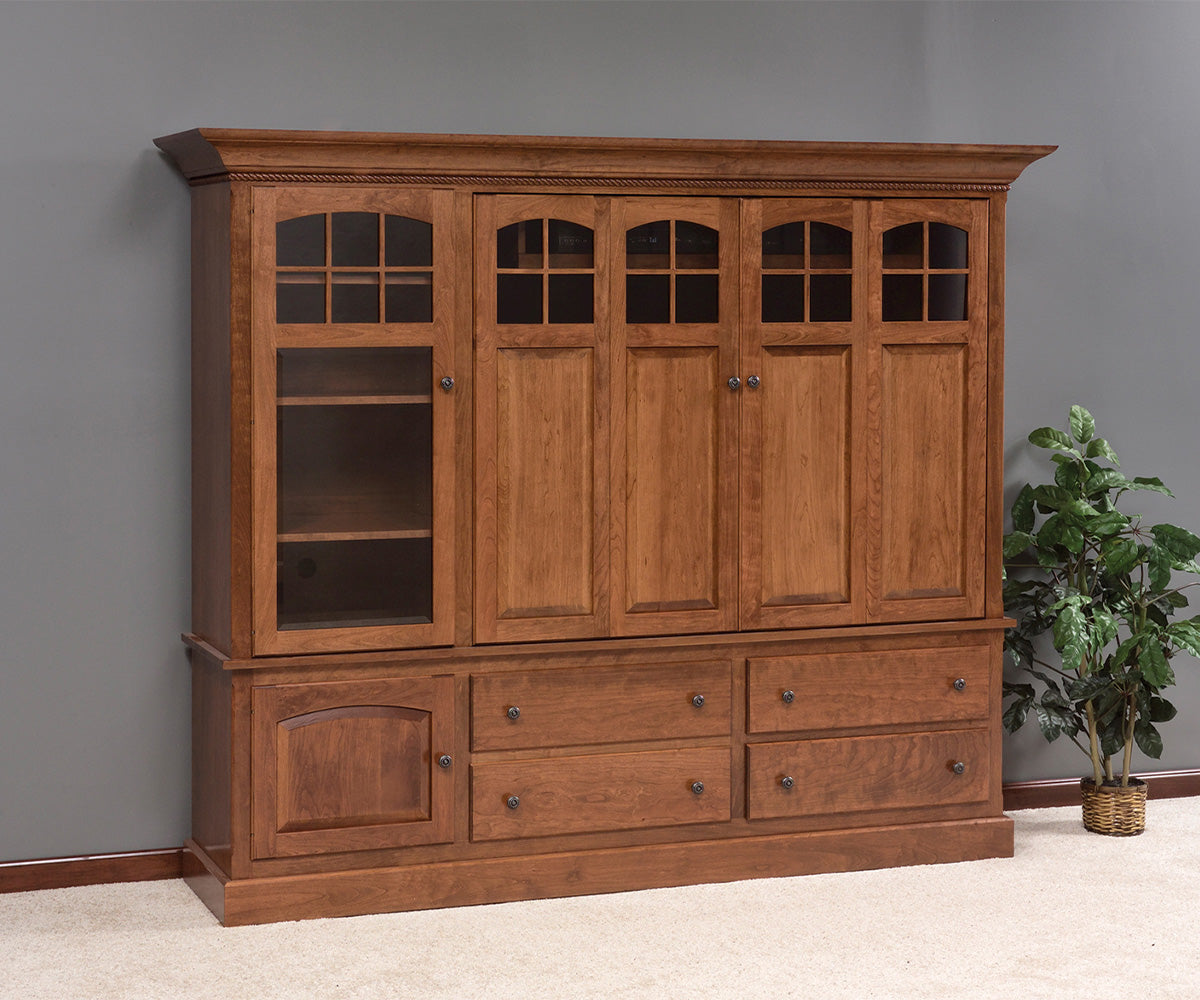 amish entertainment center shown in oak